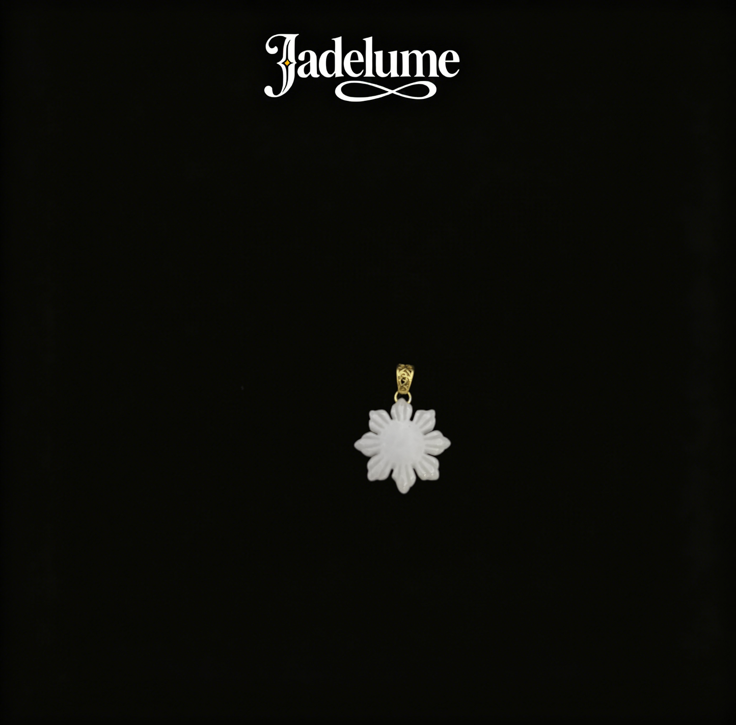 White Jade Snowflake Pendant with Gold Bail - Grade A Natural Jade Jewelry