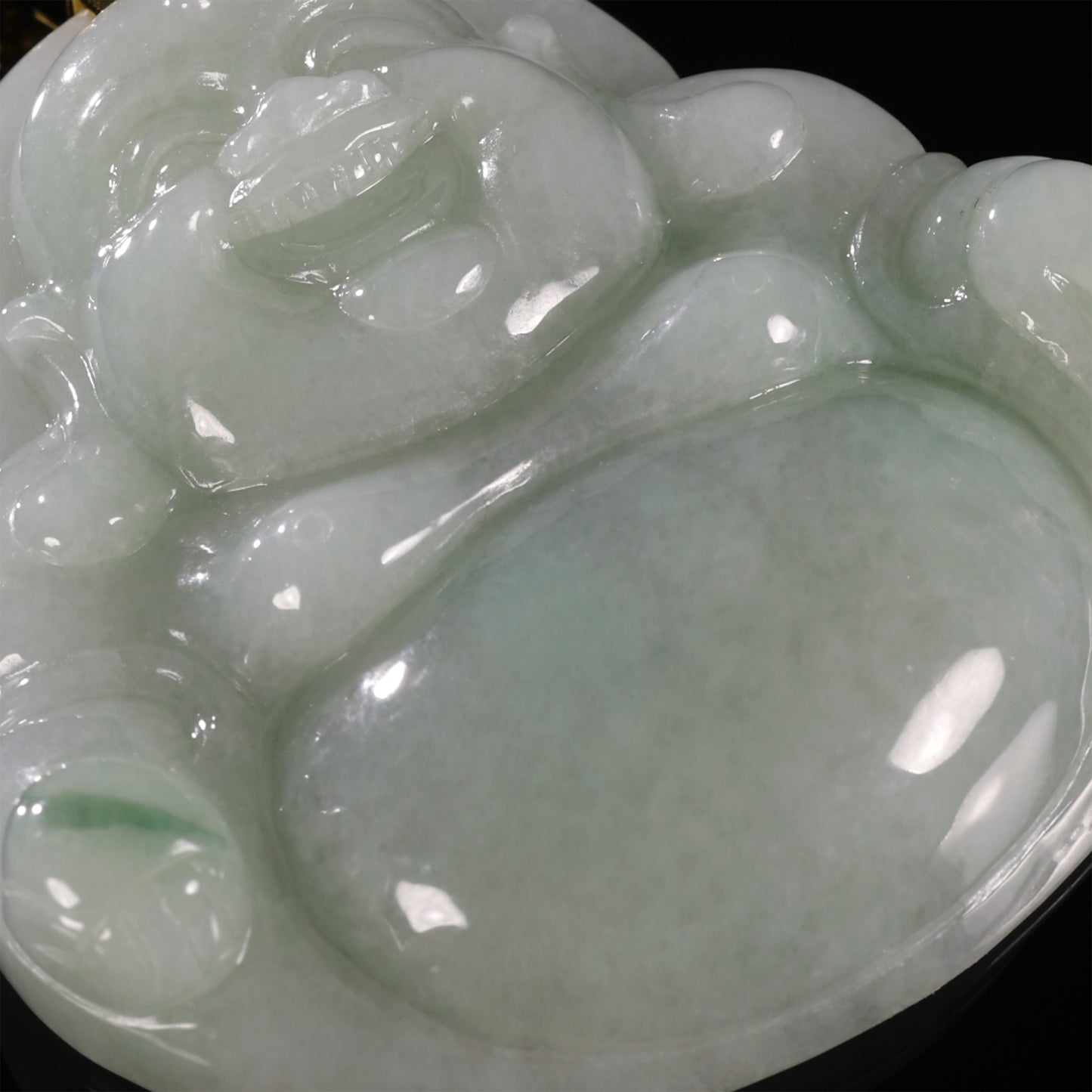 Natural Icy Jadeite Laughing Buddha Pendant | S925 Gold Filigree Bail - Grade A Natural Jade Jewelry