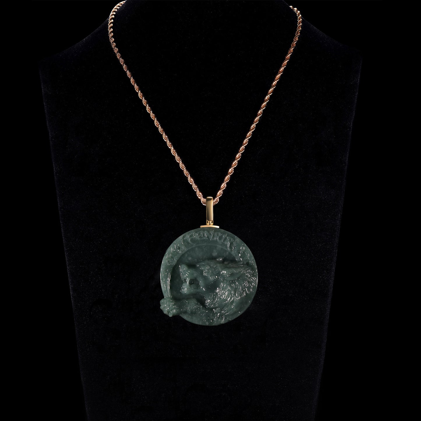 Natural Icy Jadeite Coiled Tiger Round Disc Pendant | Deep Relief Carving | 18K Gold Bail - Grade A Natural Jade Jewelry