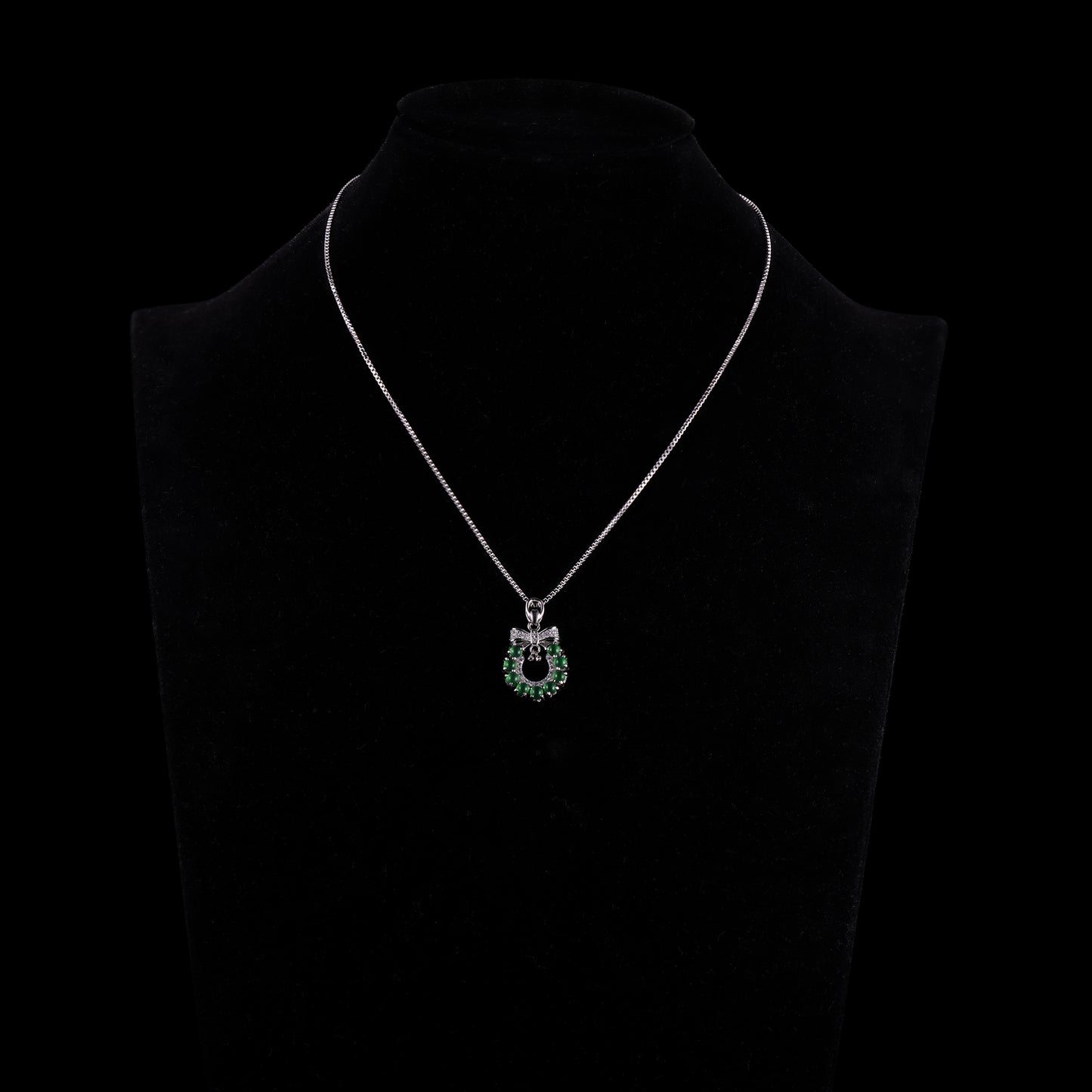 Natural Jadeite Wreath Pendant | 12-Bead Circle | Diamond Bow & Bell | S925 Silver - Grade A Natural Jade Jewelry