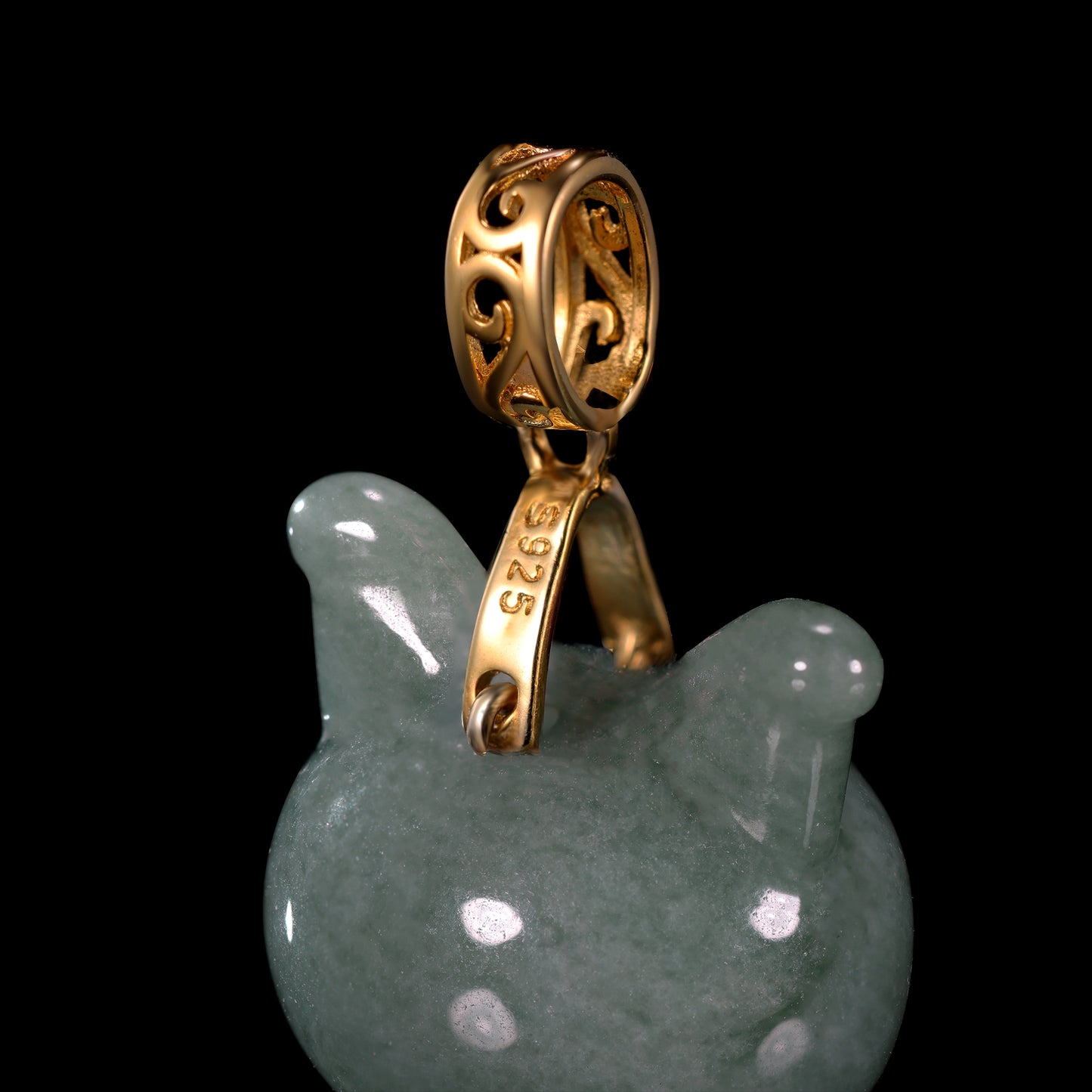 Natural Icy Grey-Blue Jadeite Cartoon Puppy Pendant | Full 3D Sitting Dog | 18K Gold Filigree Bail - Grade A Natural Jade Jewelry