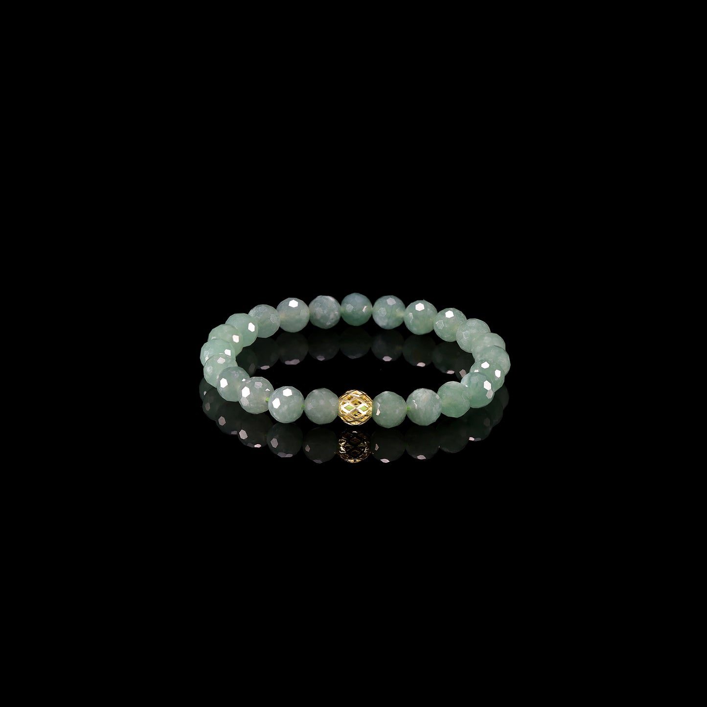 Natural Jade Faceted Bead Bracelet with Gold Filigree Accent - Grade A Natural Jade Jewelry