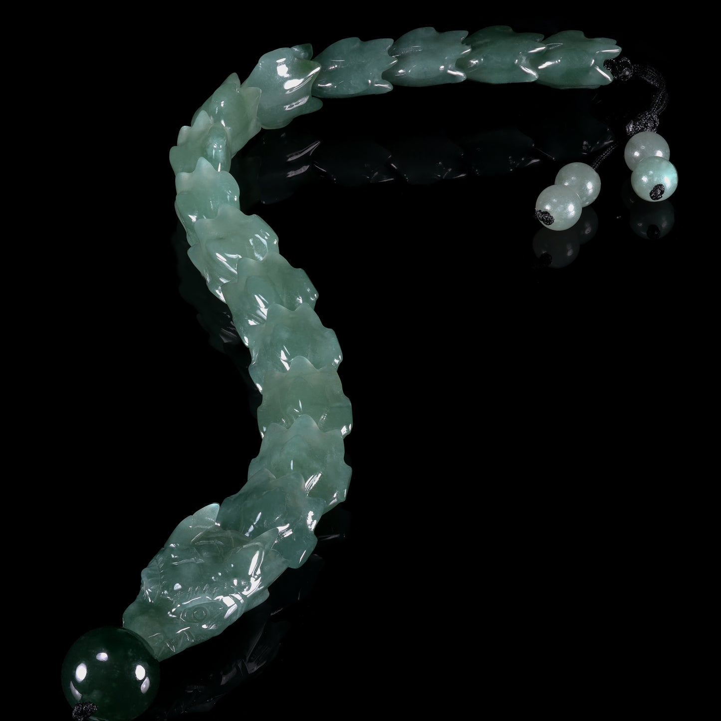 Natural Icy Jadeite Pixiu Dragon Bracelet | Multi-Segment Carved Beasts | Dark Green Jade Bead Clasp | Adjustable - Grade A Natural Jade Jewelry