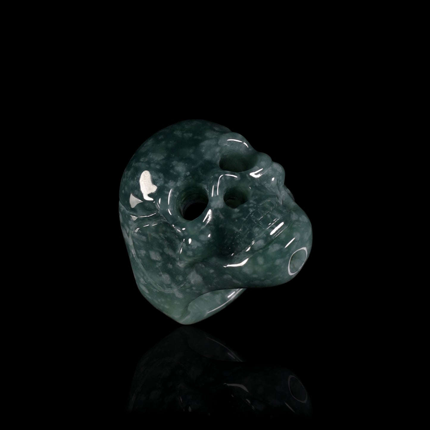 Dark Jade Skull Carved Statement Ring - Grade A Natural Jade Jewelry