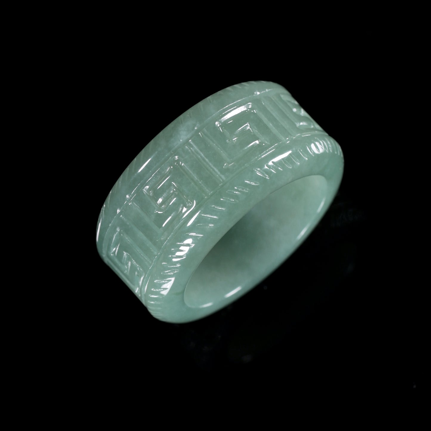 Ancient Fret Jade Wide Band Ring - Grade A Natural Jade Jewelry