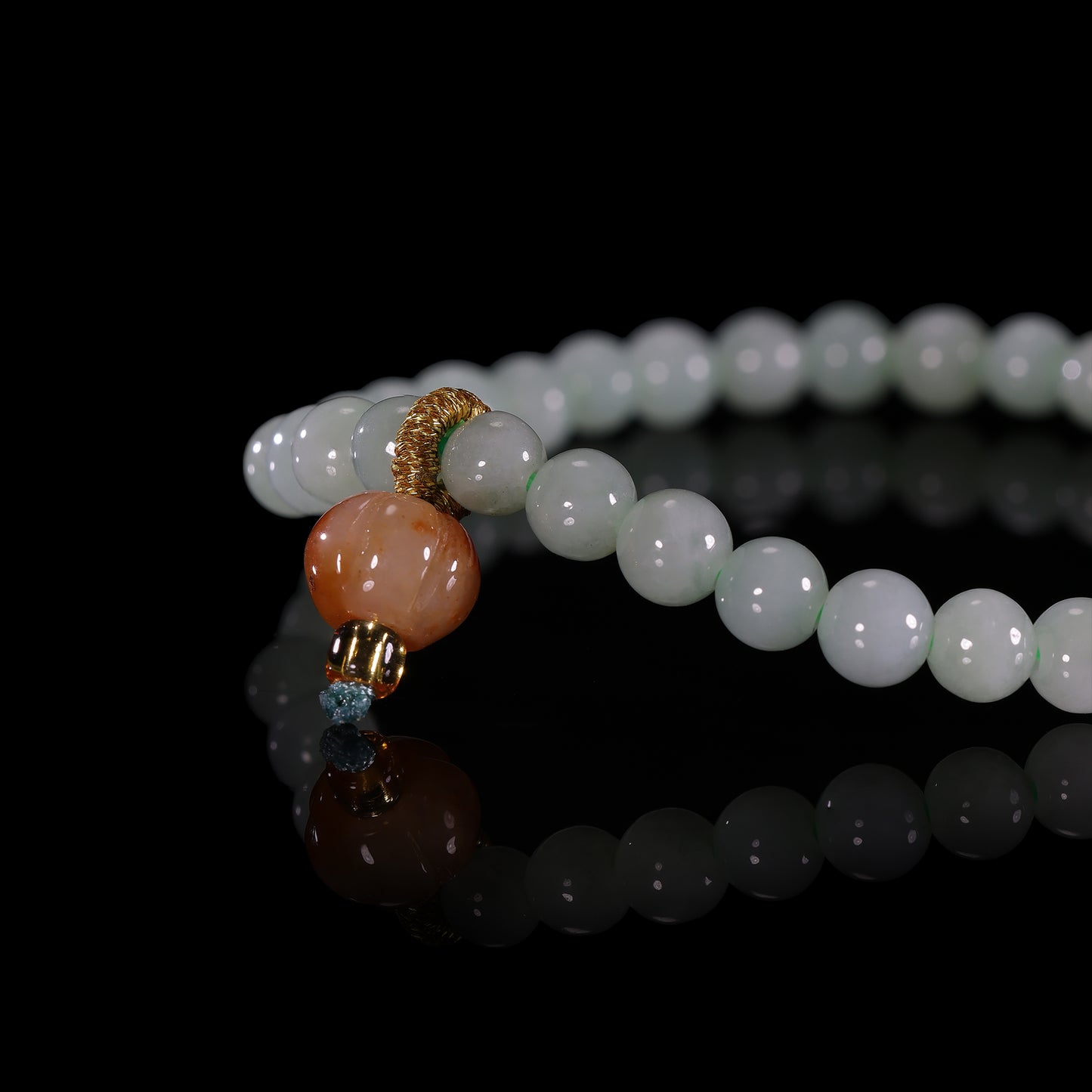 Bracelet8 Green Jade Beaded Bracelet with Gold Accent Charm
