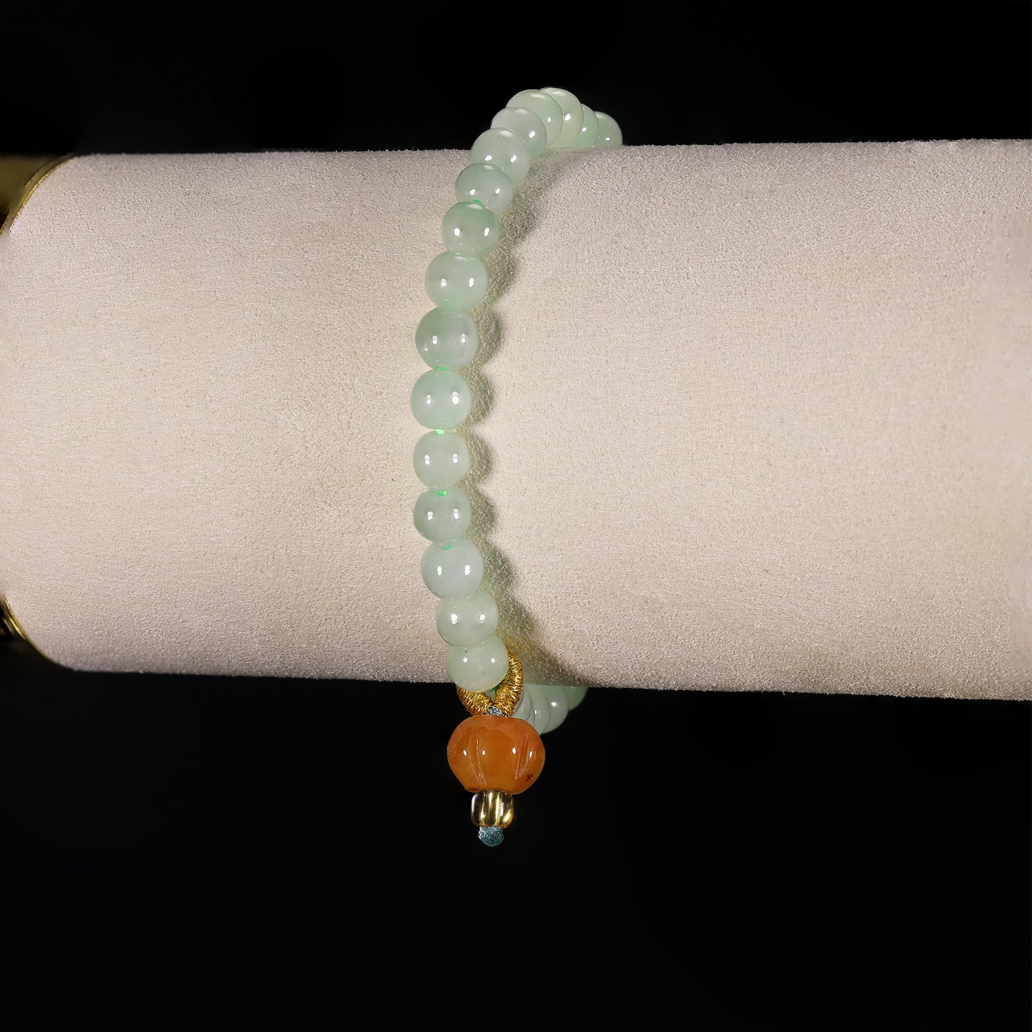 Bracelet8 Green Jade Beaded Bracelet with Gold Accent Charm