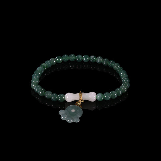Bracelet13 Jade Beaded Bracelet with Laughing Buddha Charm