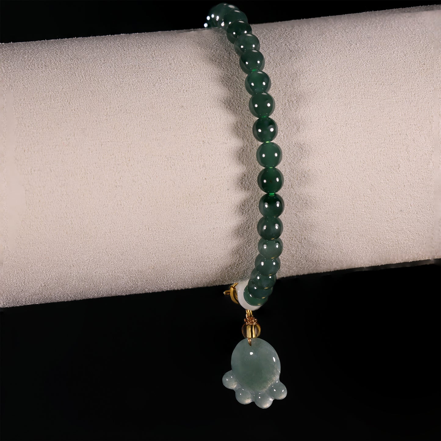 Bracelet13 Jade Beaded Bracelet with Laughing Buddha Charm