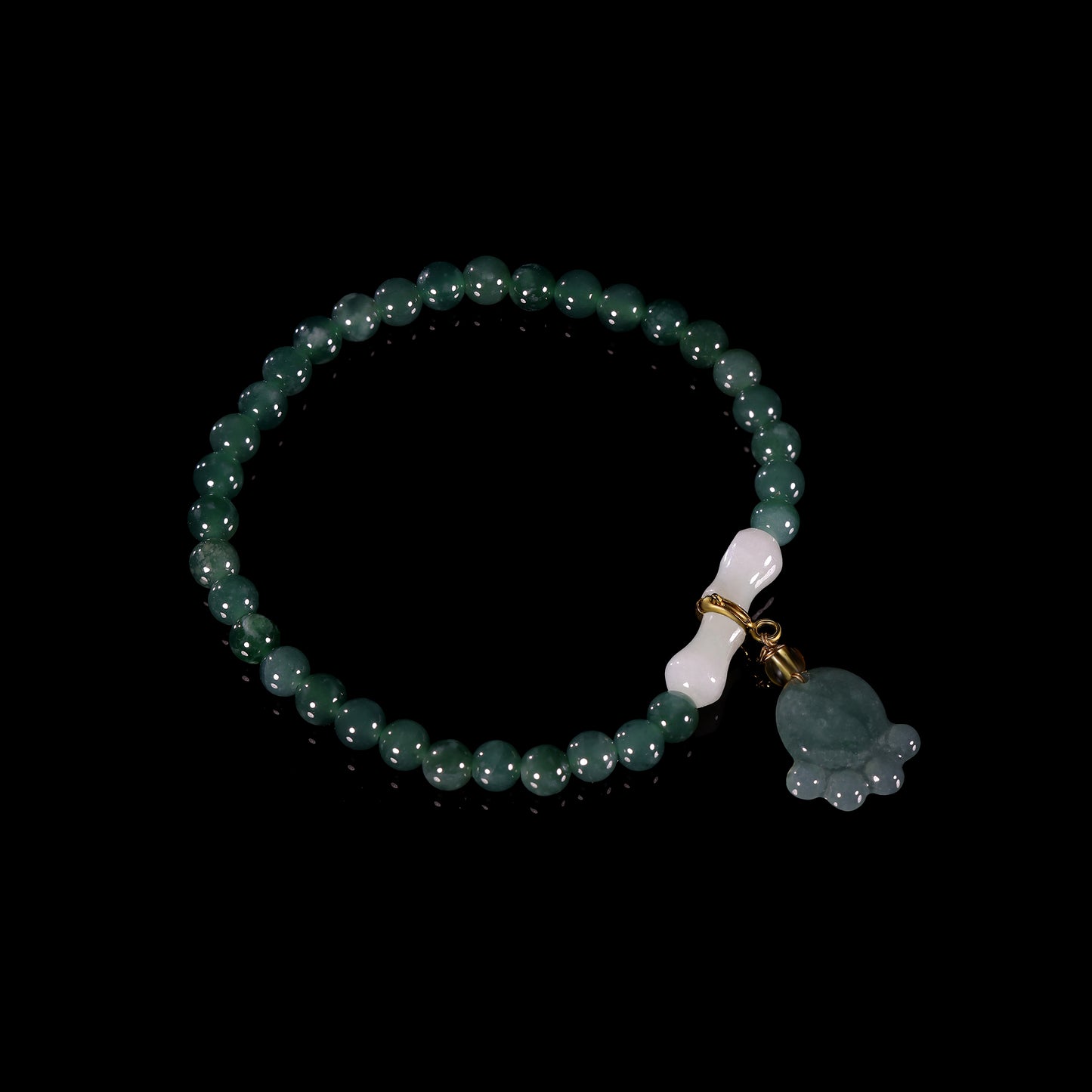 Bracelet13 Jade Beaded Bracelet with Laughing Buddha Charm