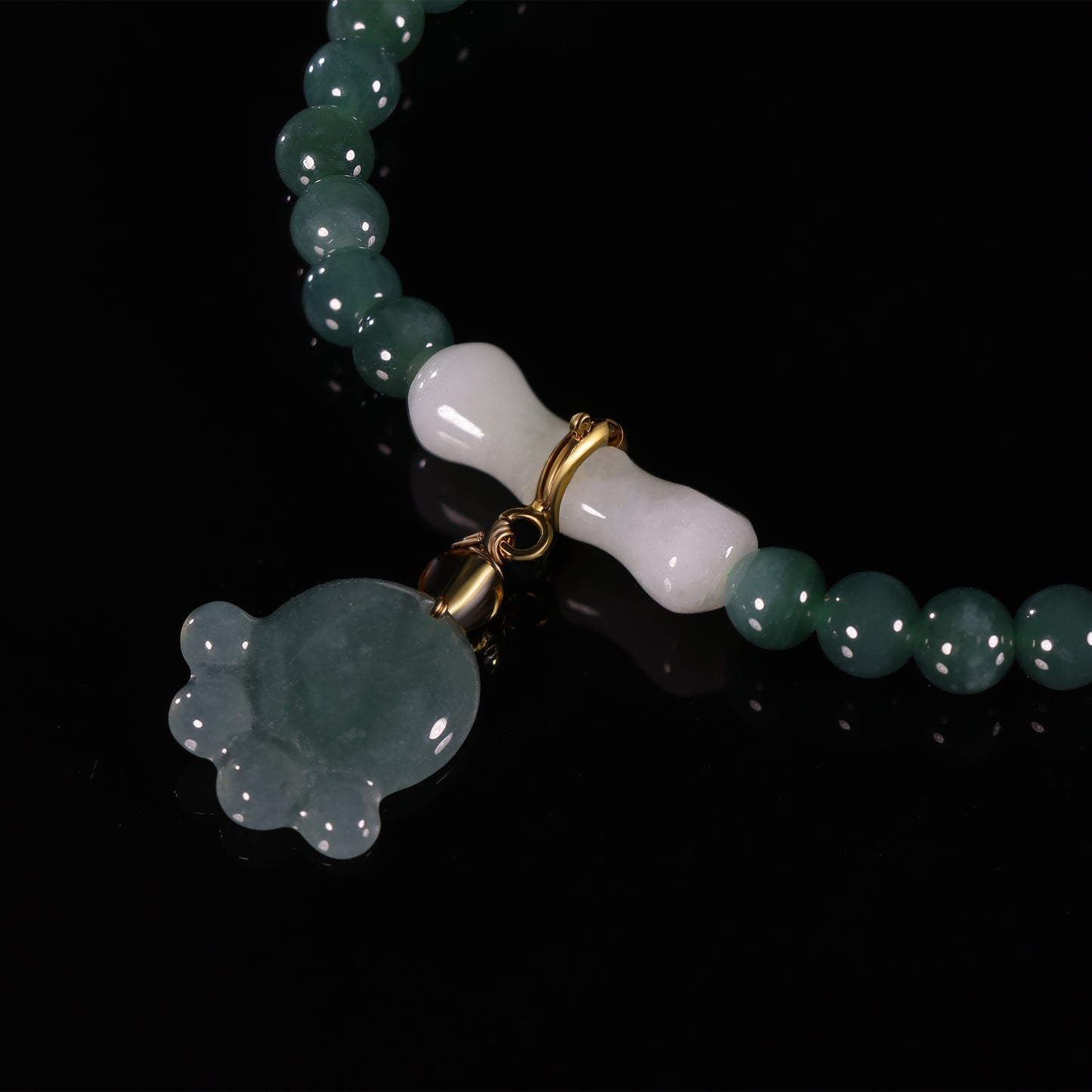 Bracelet13 Jade Beaded Bracelet with Laughing Buddha Charm