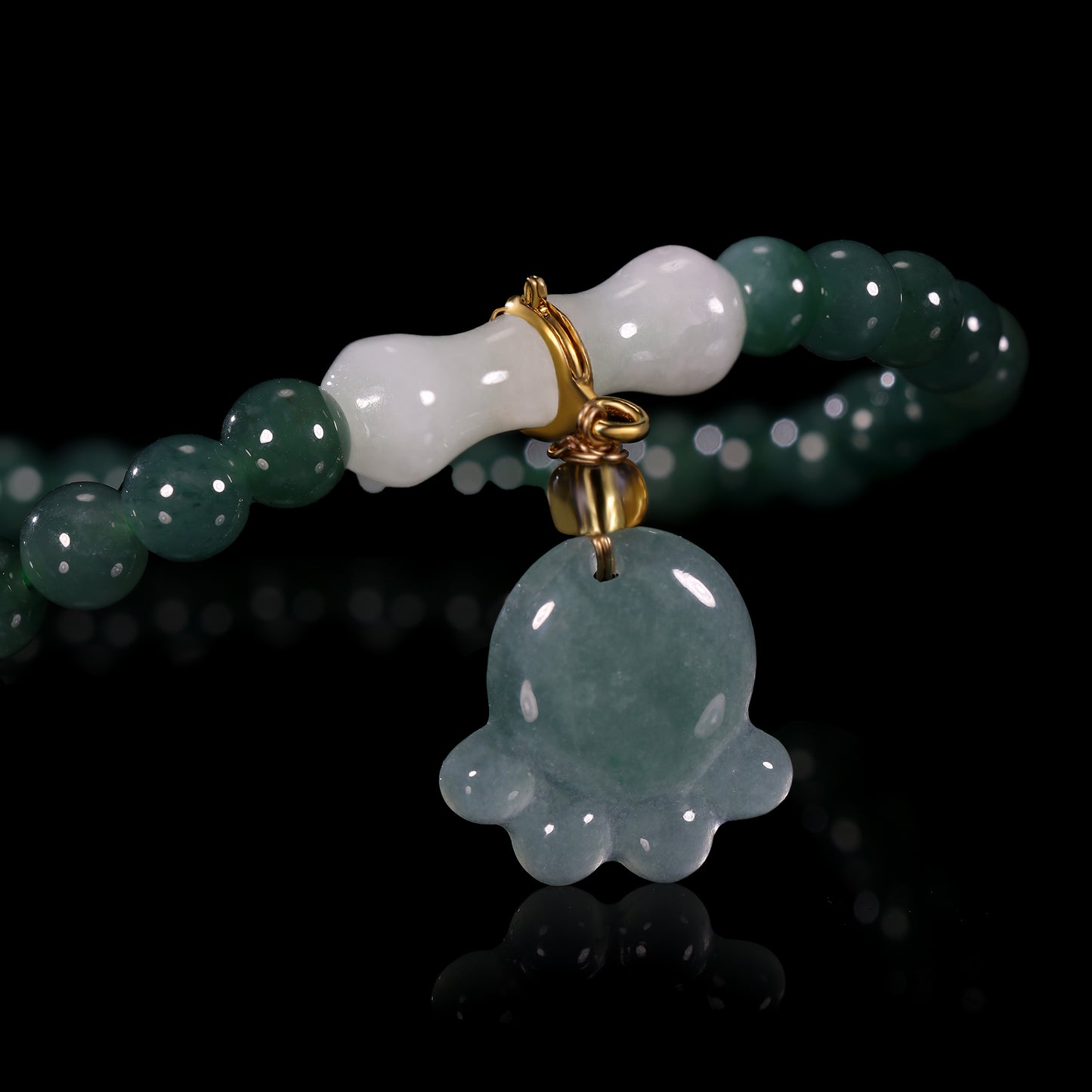 Bracelet13 Jade Beaded Bracelet with Laughing Buddha Charm