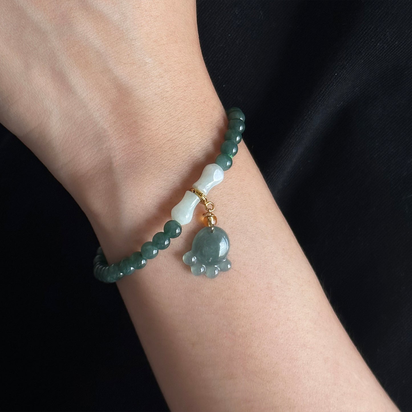 Bracelet13 Jade Beaded Bracelet with Laughing Buddha Charm