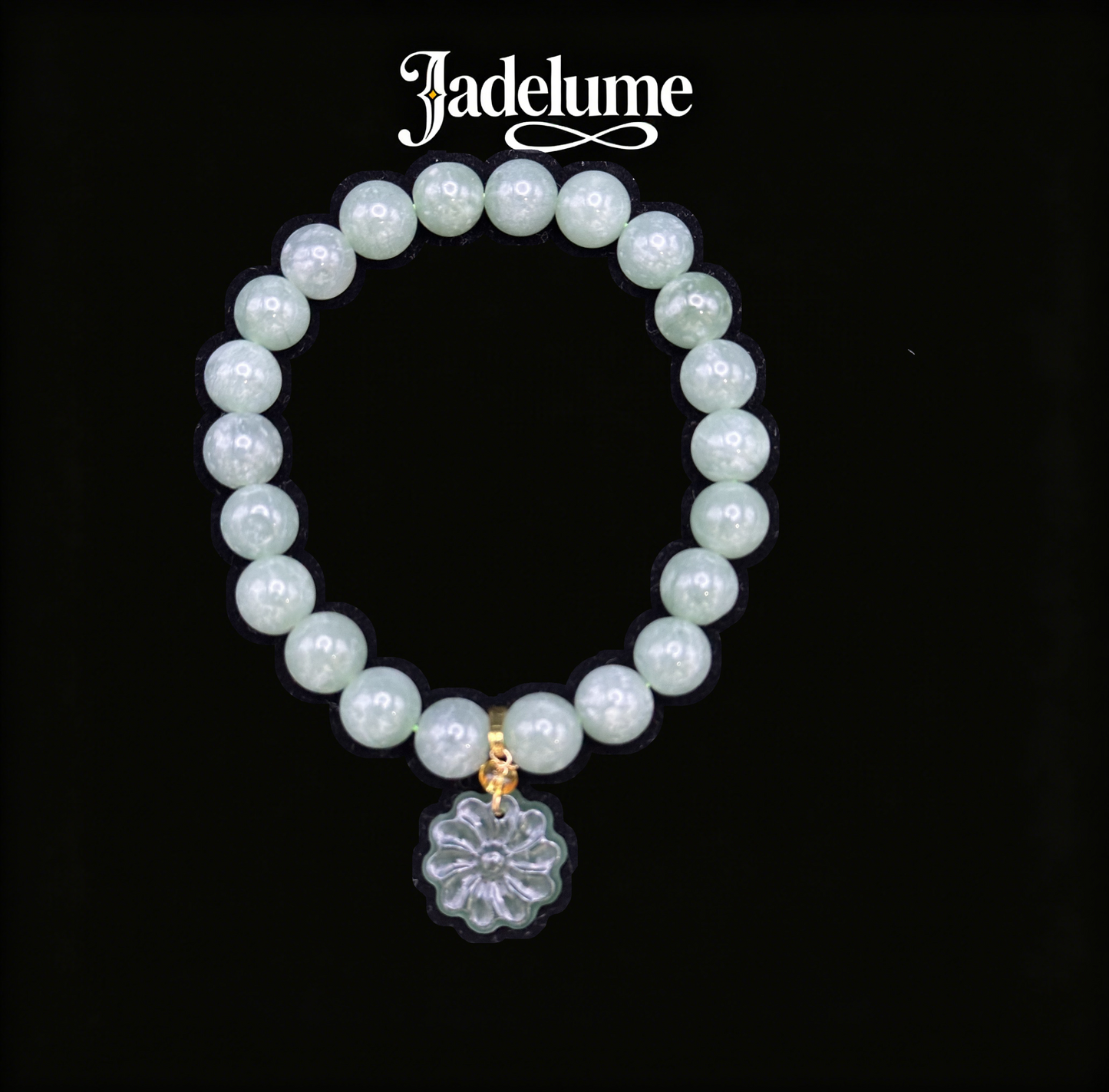 Bracelet9 Jade Beaded Bracelet with Floral Charm