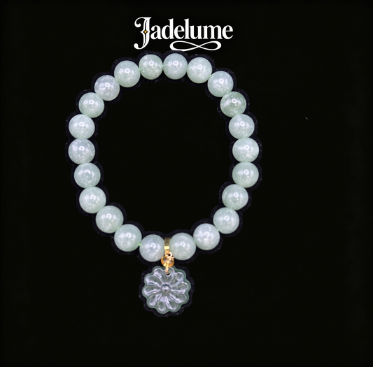 Bracelet9 Jade Beaded Bracelet with Floral Charm