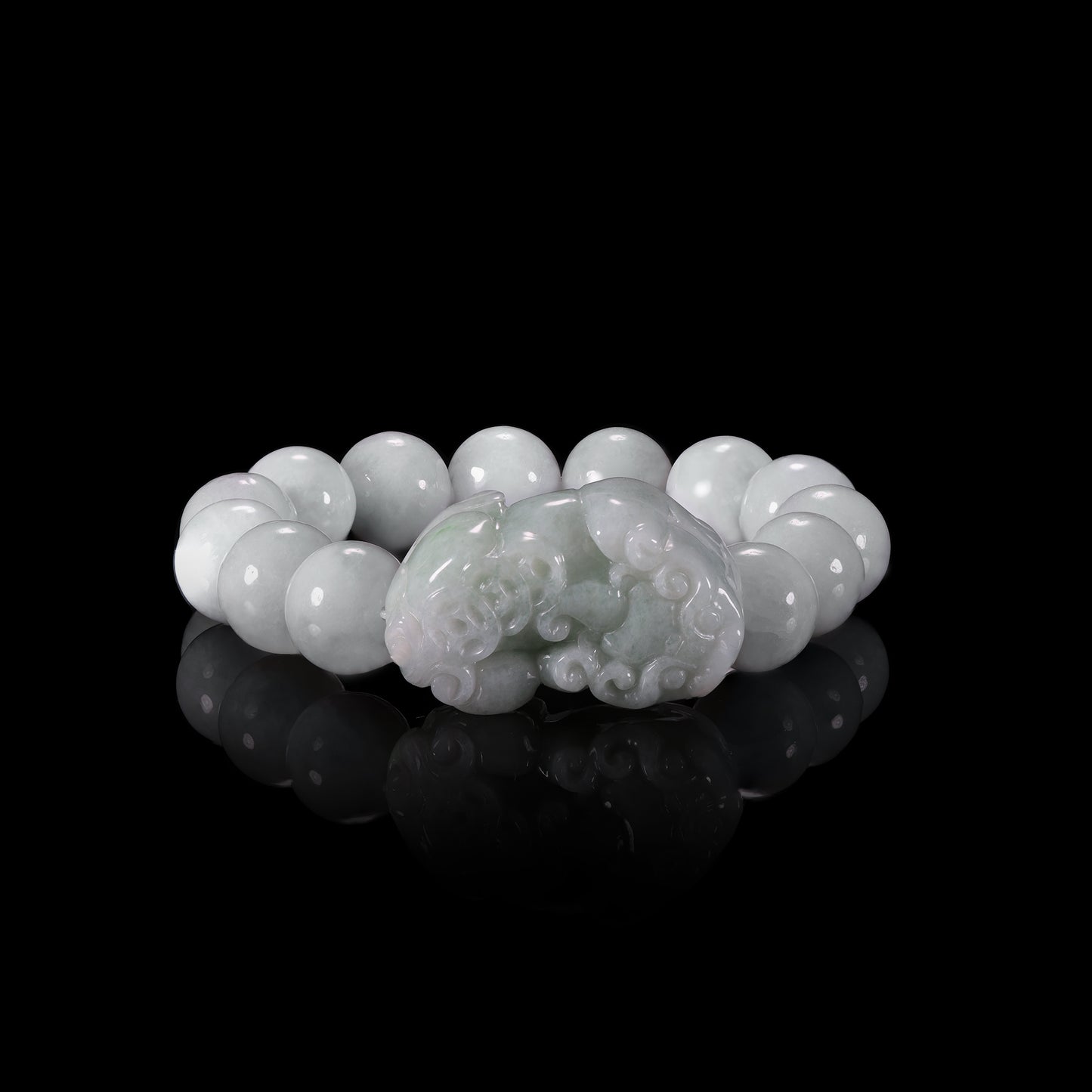Natural White Jadeite Pixiu Bracelet | 天然白翡翠貔貅手链 - Certified Grade A jade bracelet from Jadelume