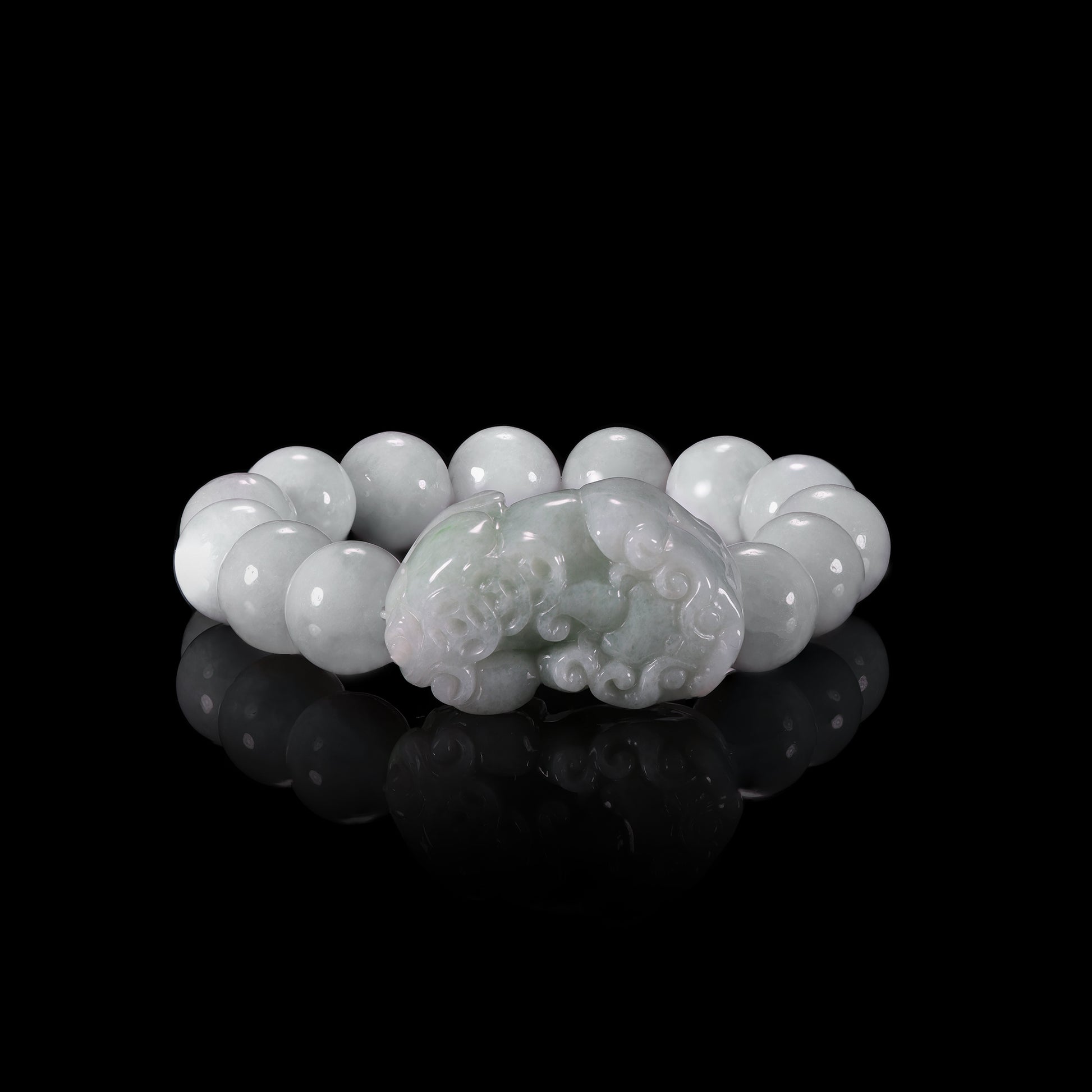 Natural White Jadeite Pixiu Bracelet | 天然白翡翠貔貅手链 - Certified Grade A jade bracelet from Jadelume