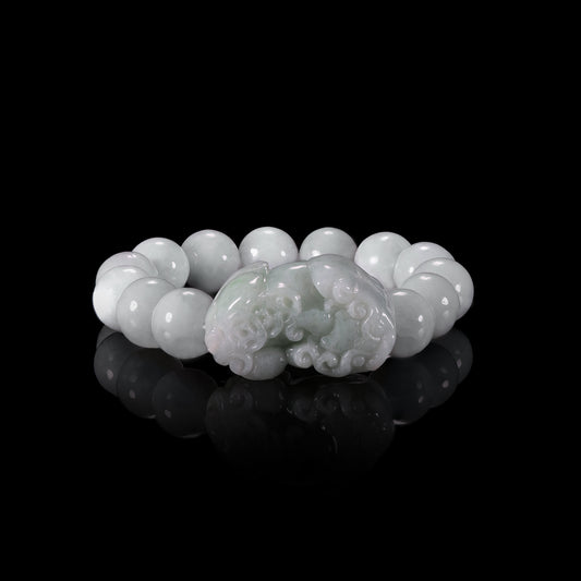 Natural White Jadeite Pixiu Bracelet | 天然白翡翠貔貅手链 - Certified Grade A jade bracelet from Jadelume