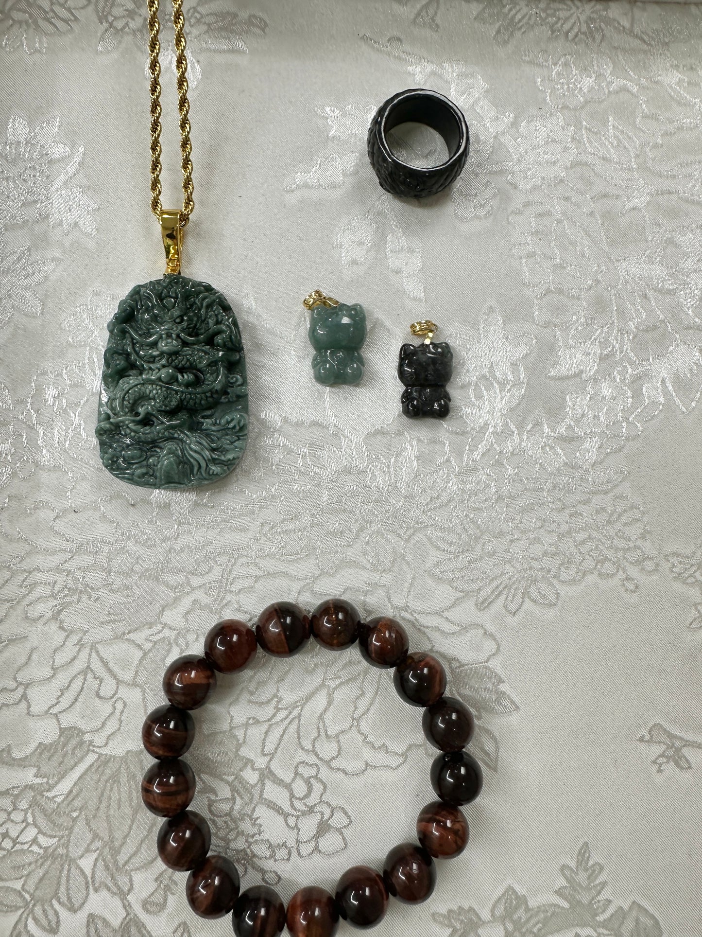 Livestream Order - Jade Dragon Pendant (Big Clasp) & 2Happy kitty one dragon ring