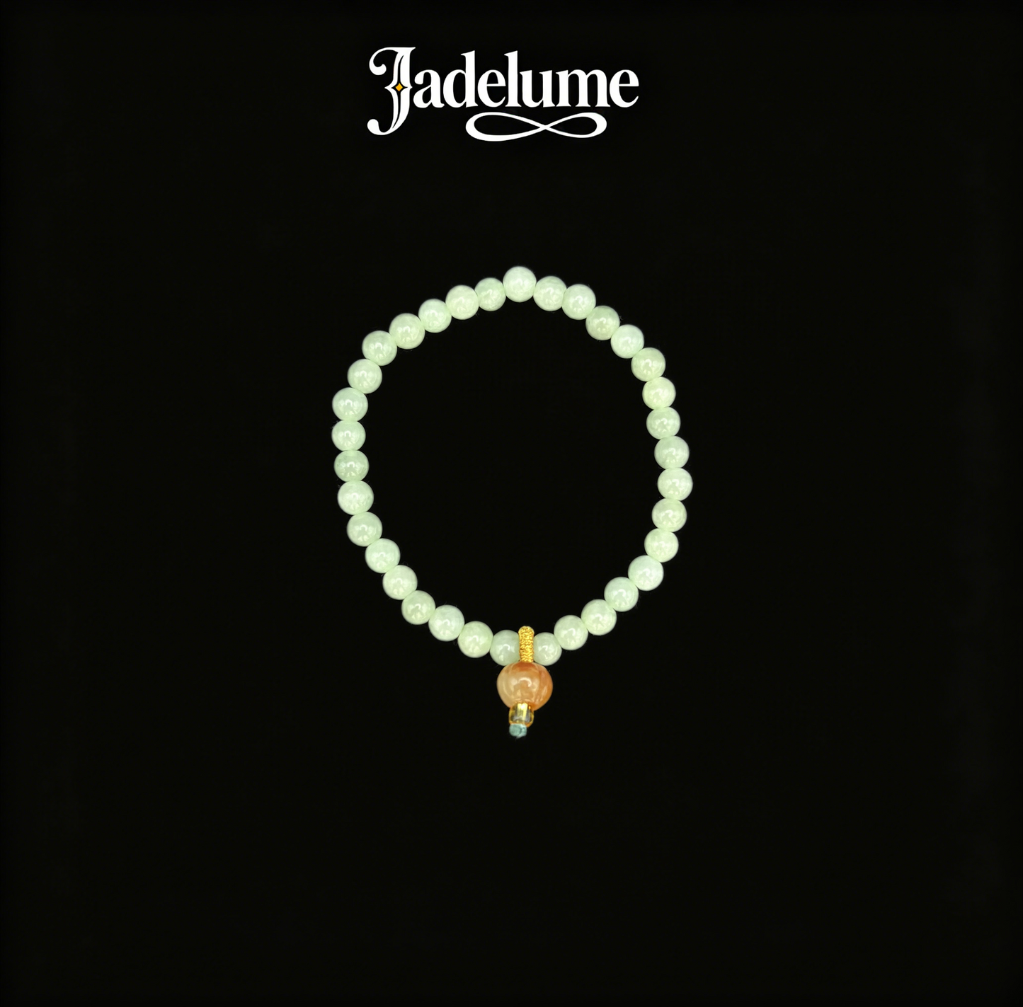 White Jade Bead Bracelet with Peach Jade Pendant - Grade A Natural Jade Jewelry