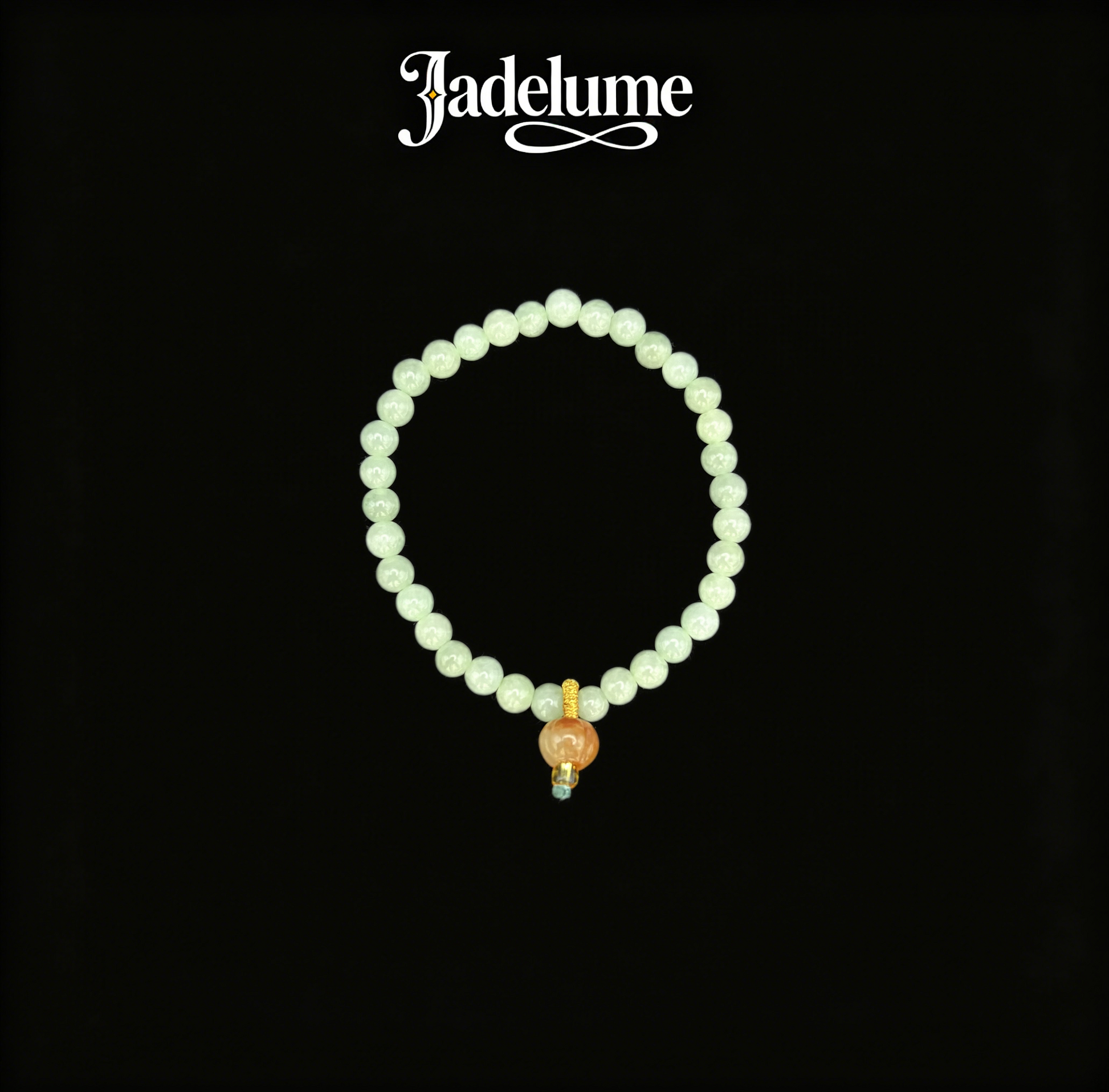 White Jade Bead Bracelet with Peach Jade Pendant - Grade A Natural Jade Jewelry