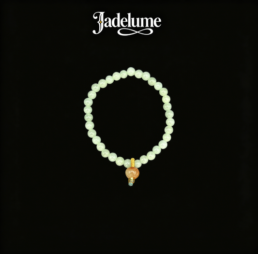 White Jade Bead Bracelet with Peach Jade Pendant - Grade A Natural Jade Jewelry