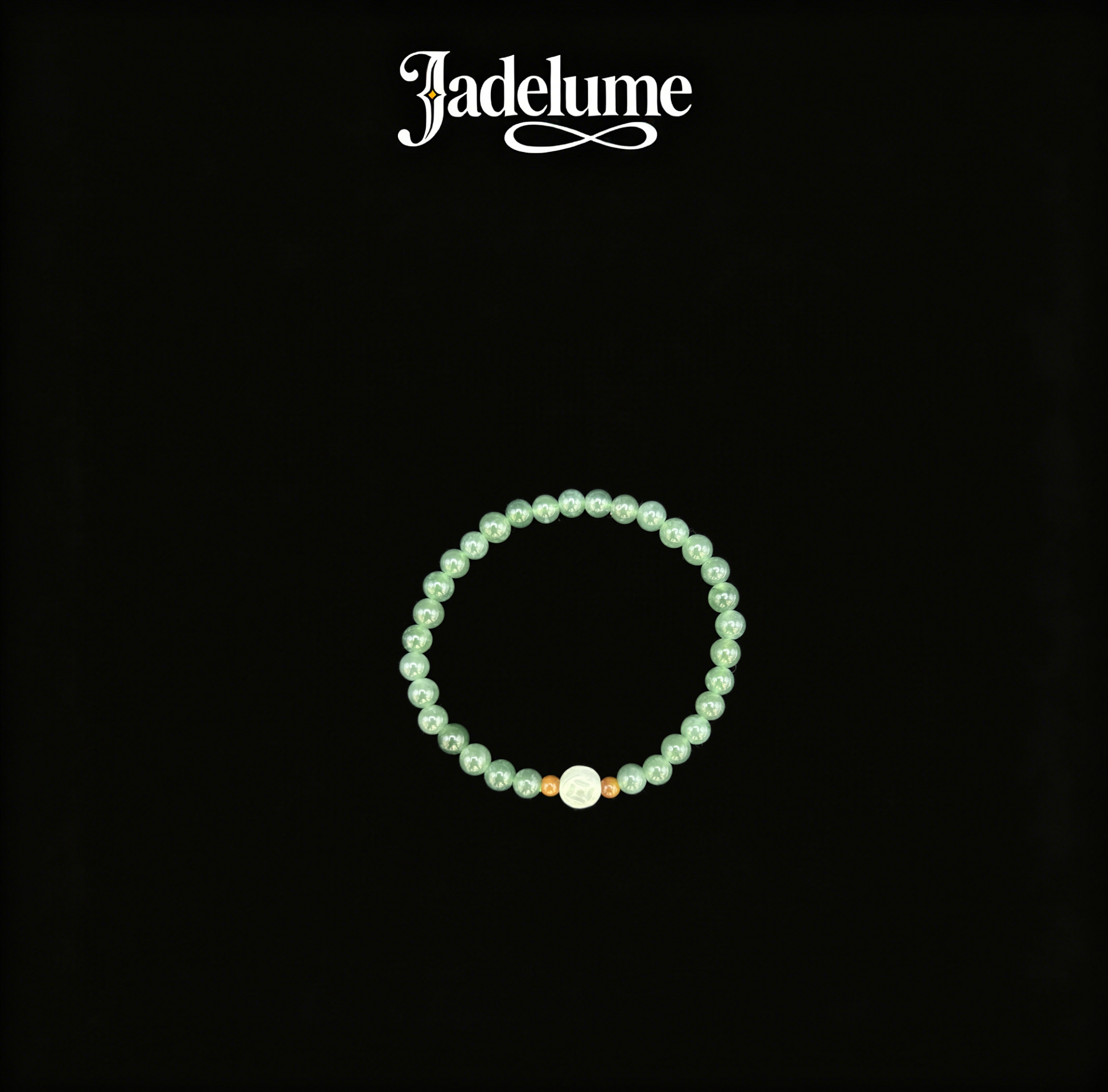 Green Jade Bead Bracelet with White Jade Coin & Gold Accents - Grade A Natural Jade Jewelry
