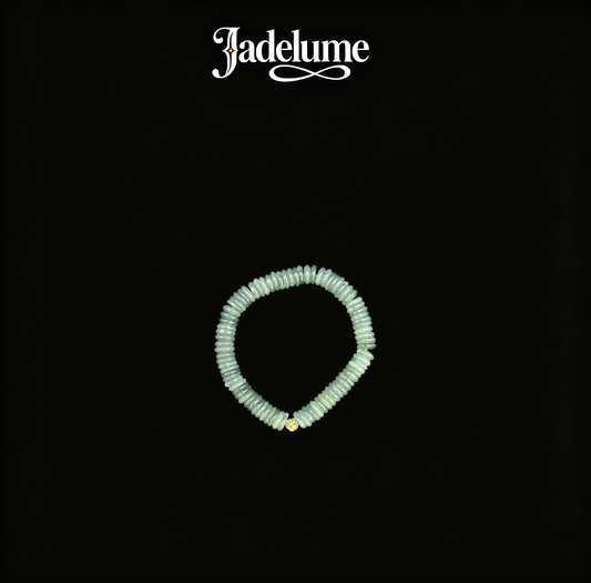 Green Jade Disc Bead Bracelet with Gold Accent - Grade A Natural Jade Jewelry