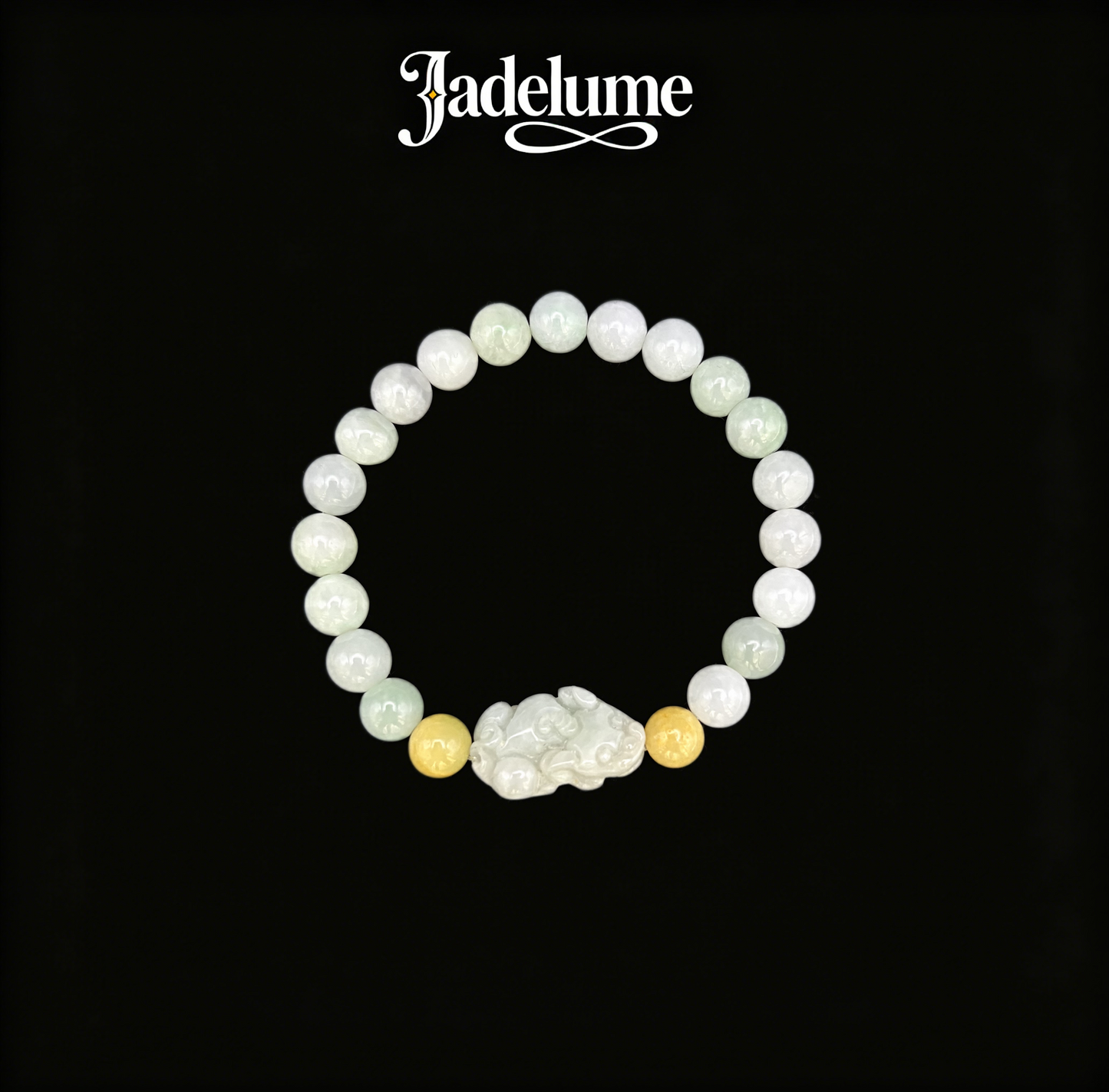Jade Bead Bracelet with Pixiu Charm & Gold Accent Beads - Grade A Natural Jade Jewelry