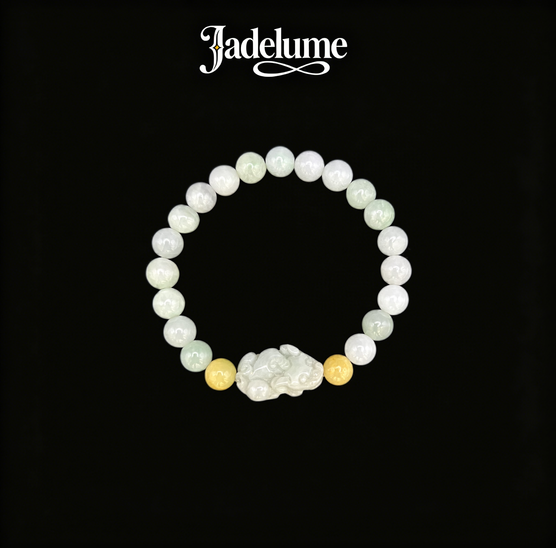 Jade Bead Bracelet with Pixiu Charm & Gold Accent Beads - Grade A Natural Jade Jewelry