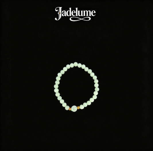 Jade Round Bead Bracelet with Jade Coin & Gold Accent Beads - Grade A Natural Jade Jewelry