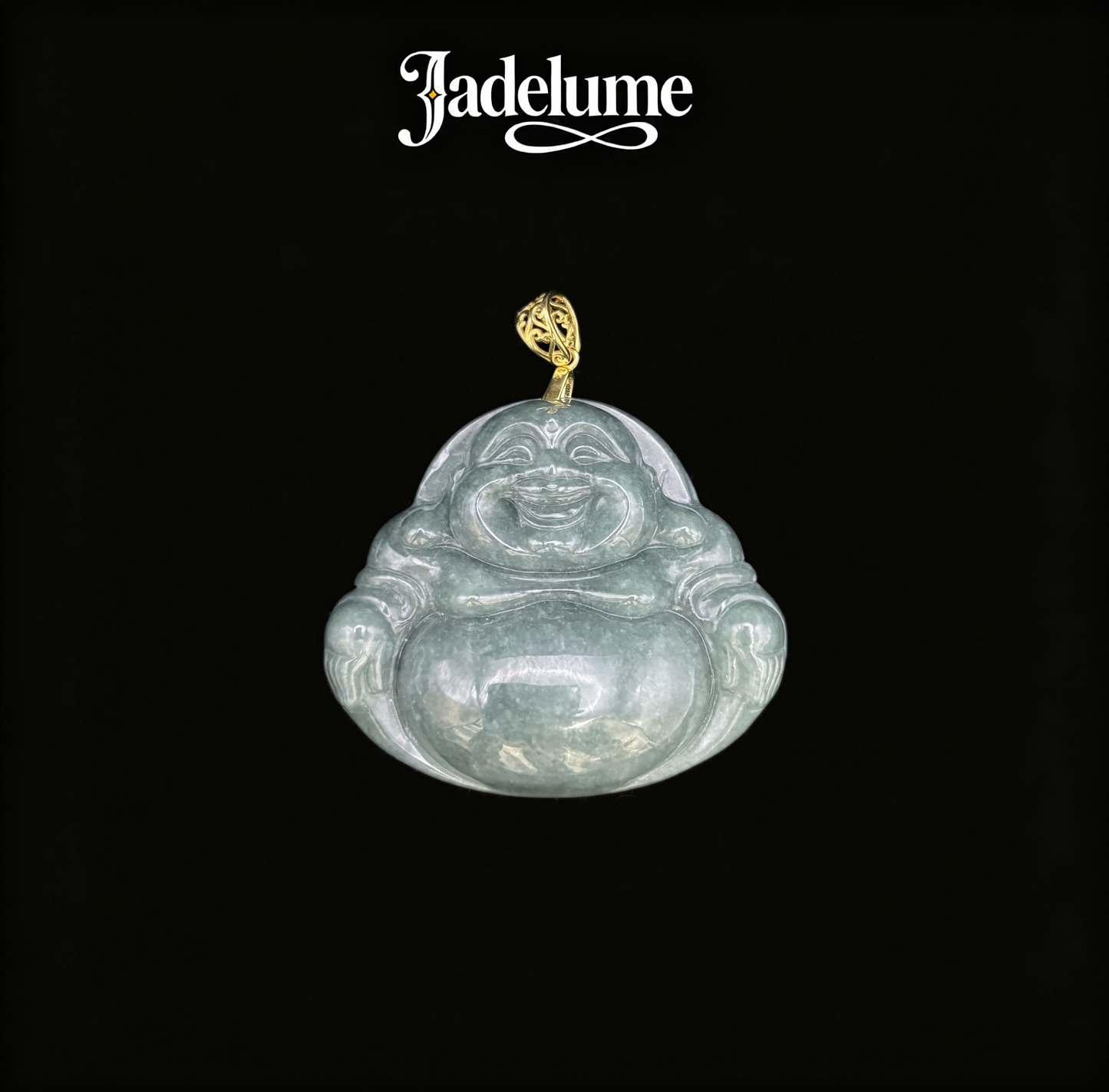 Laughing Buddha Jade Pendant with Gold Bail - Grade A Natural Jade Jewelry