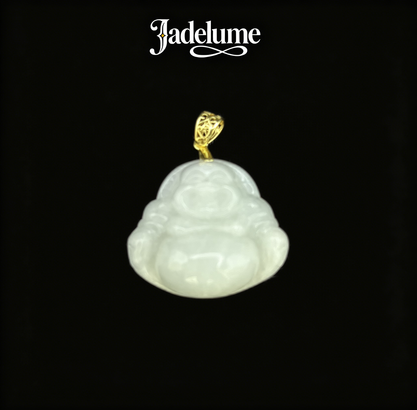 White Jade Laughing Buddha Pendant with Gold Bail - Grade A Natural Jade Jewelry