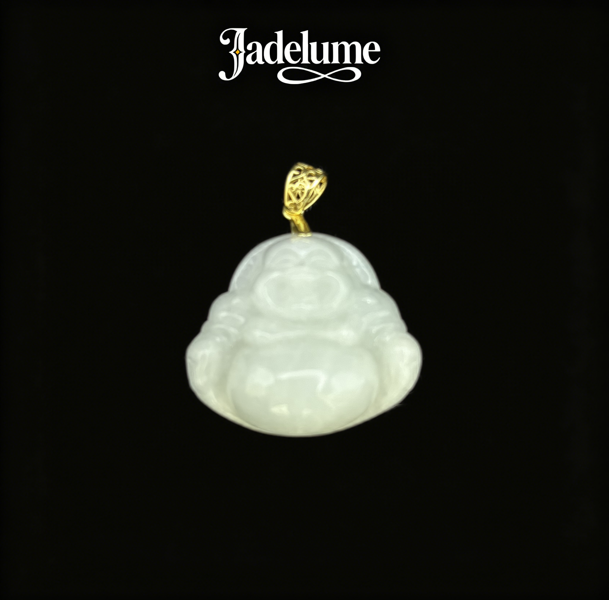 White Jade Laughing Buddha Pendant with Gold Bail - Grade A Natural Jade Jewelry
