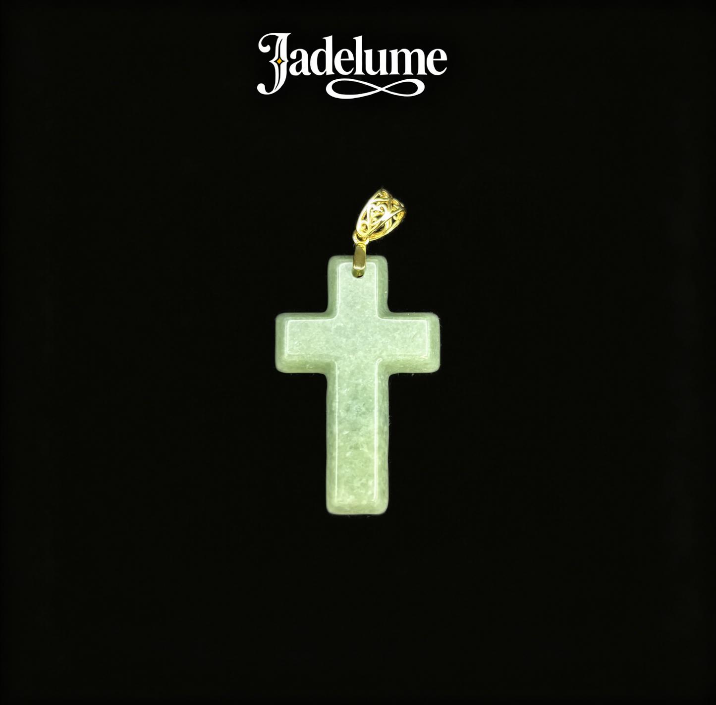 Green Jade Cross Pendant with Gold Bail - Grade A Natural Jade Jewelry