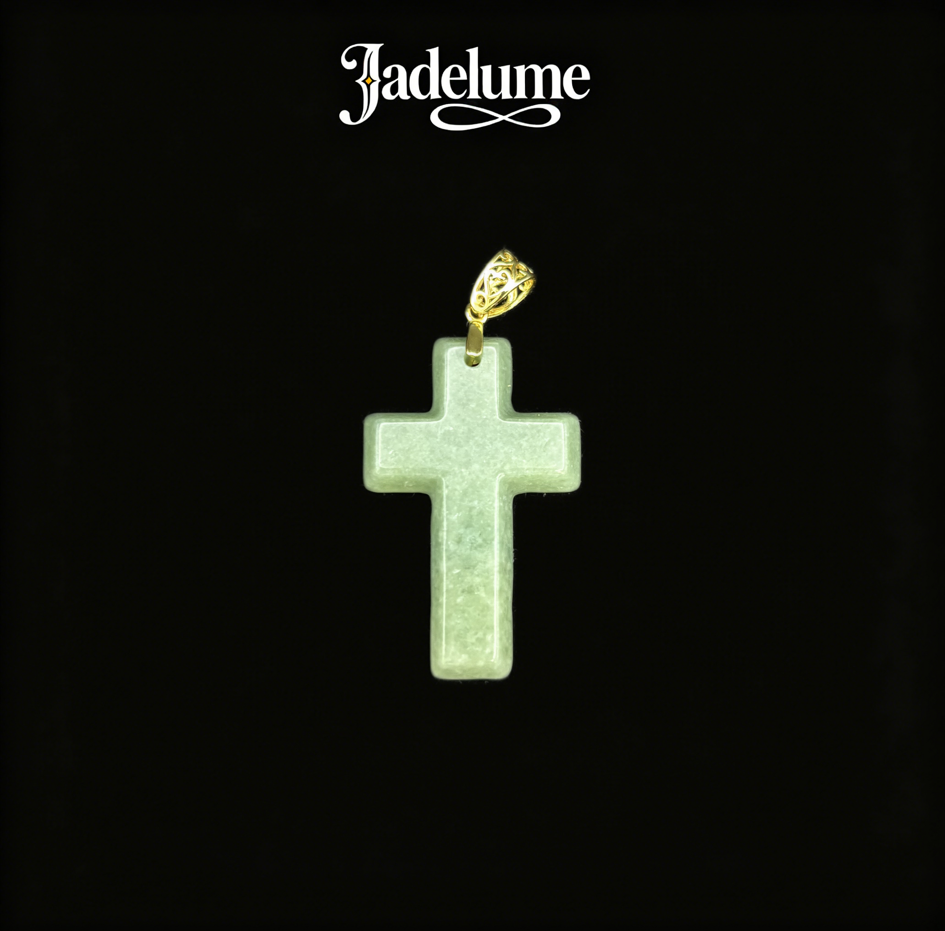 Green Jade Cross Pendant with Gold Bail - Grade A Natural Jade Jewelry