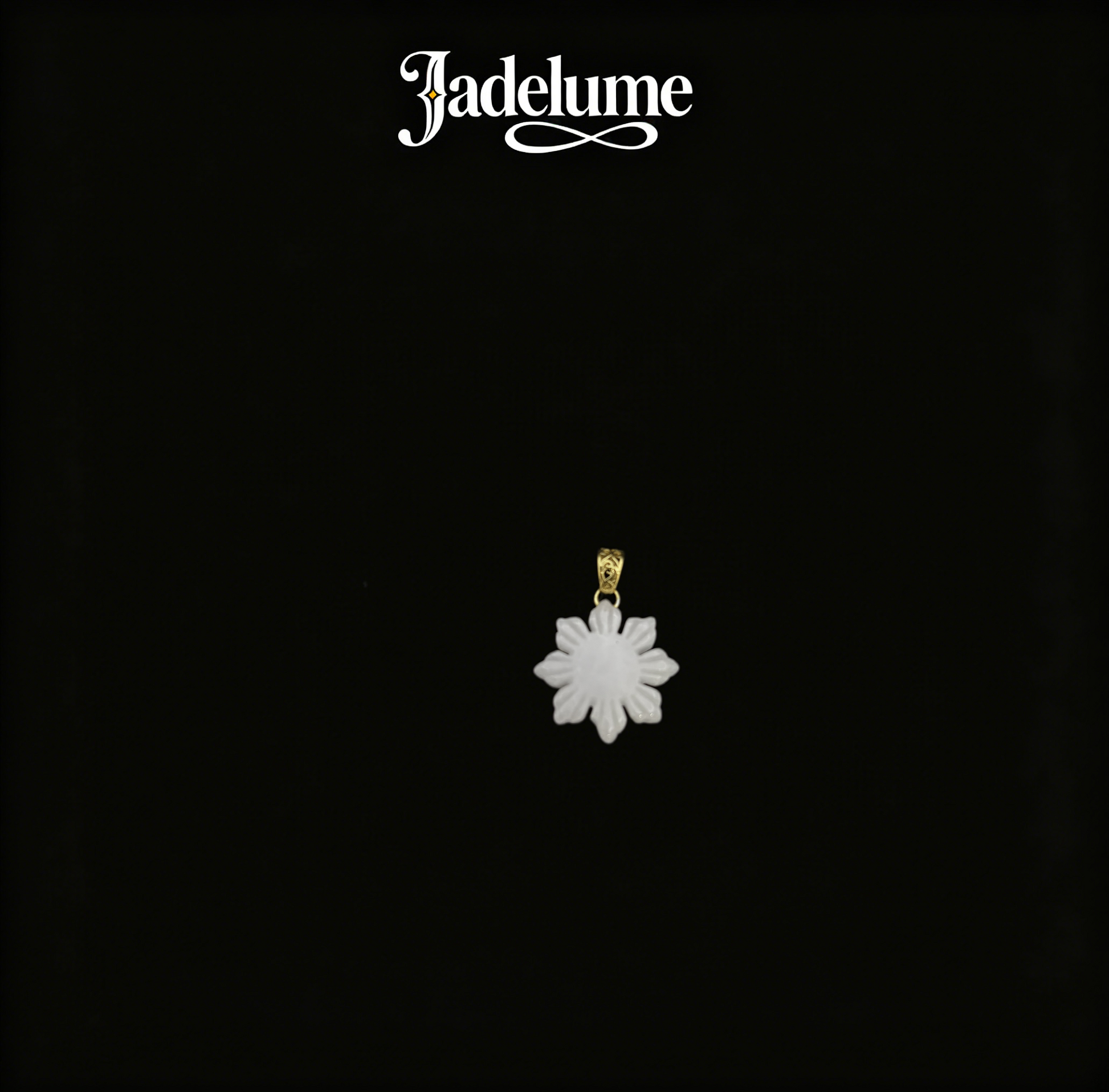 White Jade Snowflake Pendant with Gold Bail - Grade A Natural Jade Jewelry