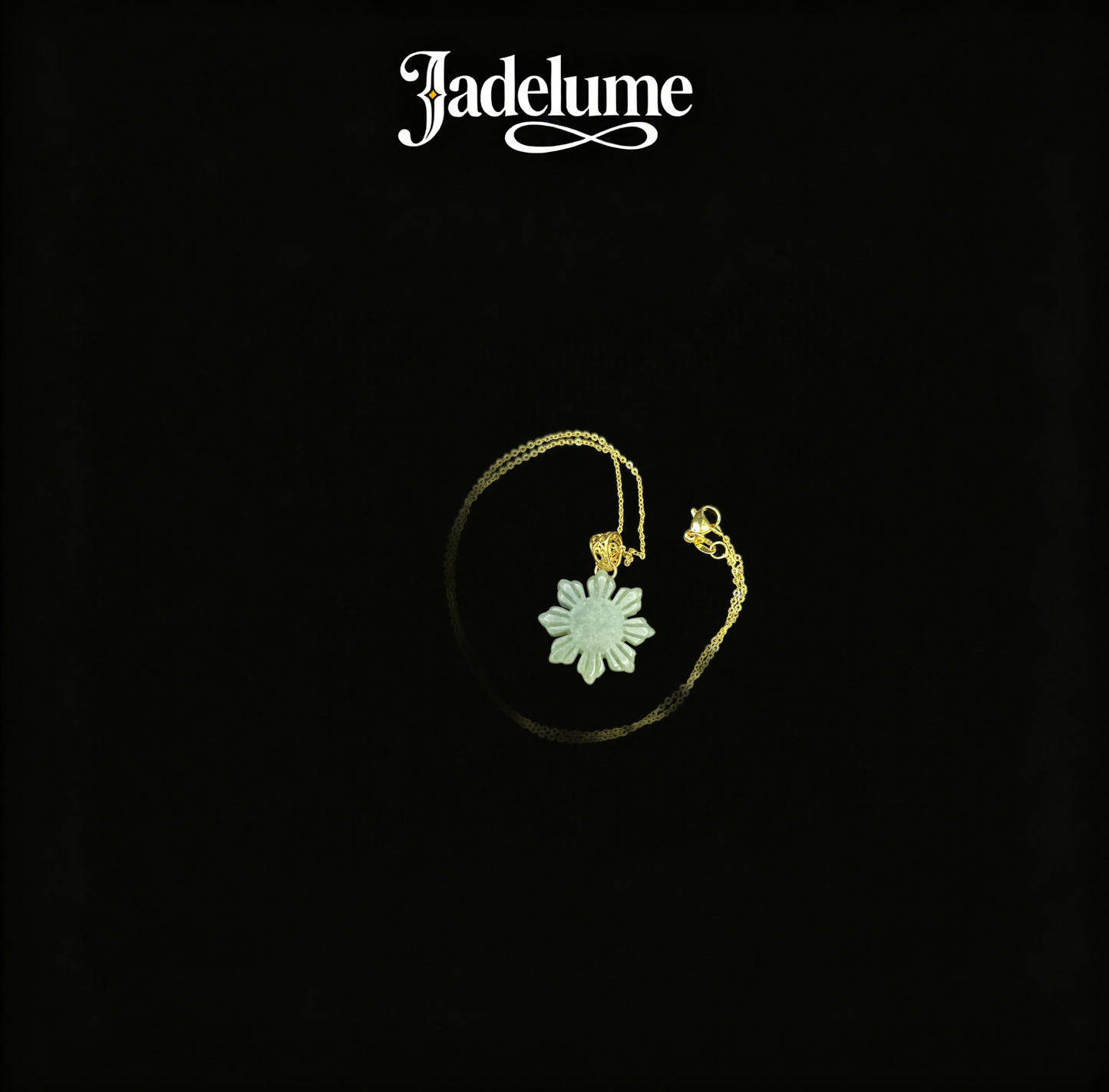 Green Jade Sunflower Necklace with Gold Chain - Grade A Natural Jade Jewelry