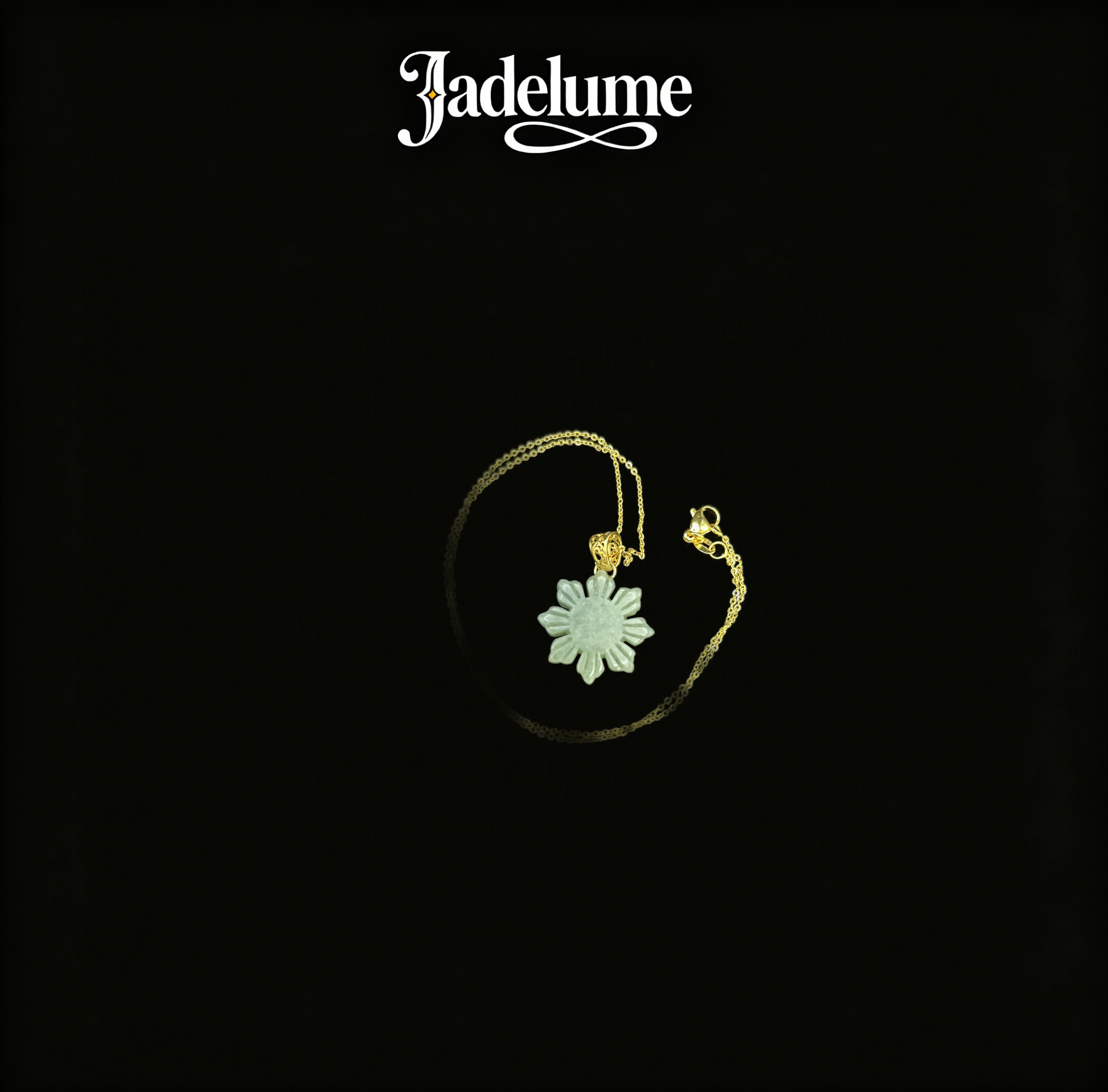 Green Jade Sunflower Necklace with Gold Chain - Grade A Natural Jade Jewelry