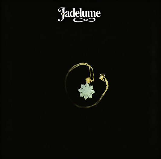 Green Jade Sunflower Necklace with Gold Chain - Grade A Natural Jade Jewelry