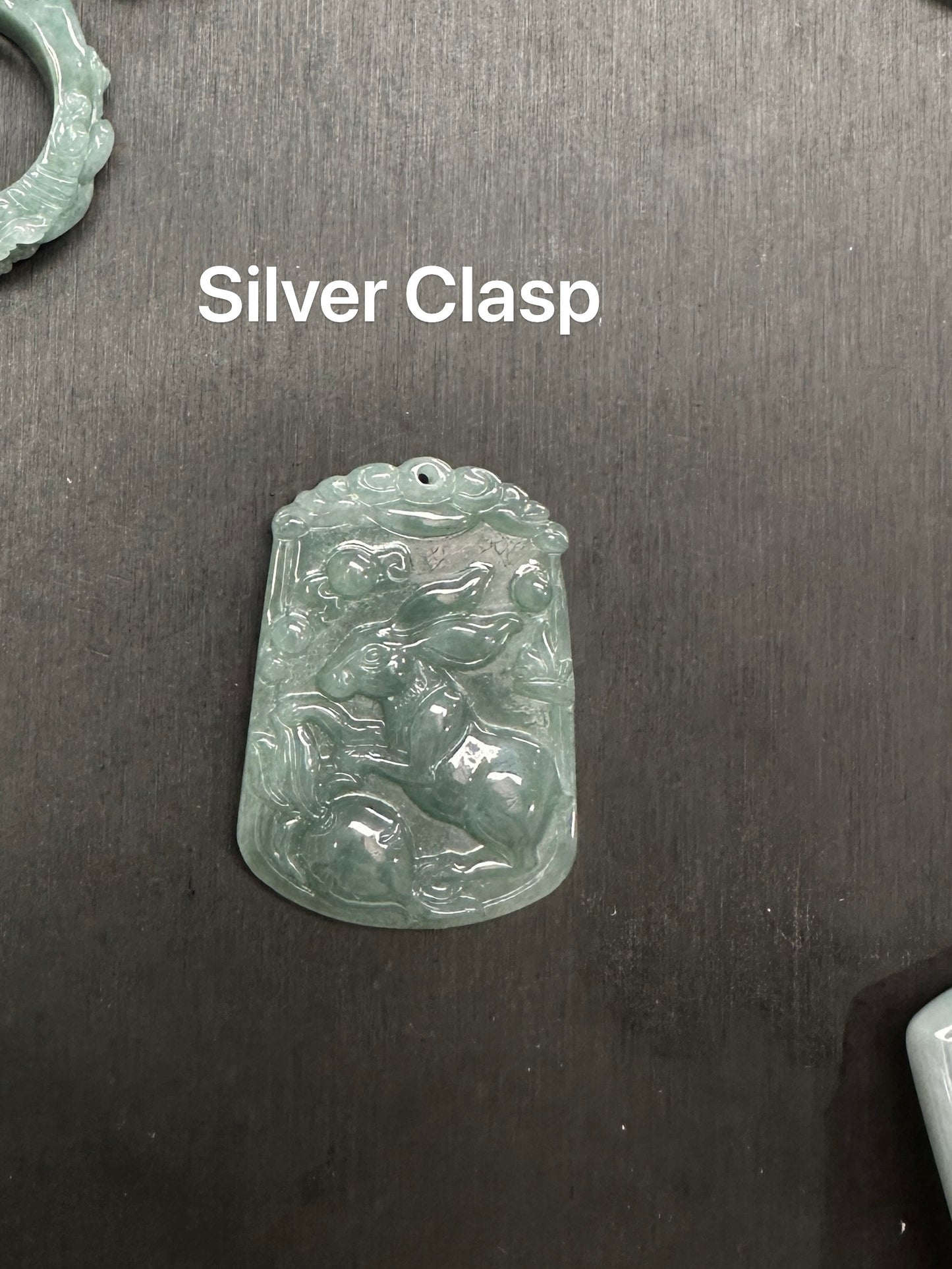 Custom Jade  Rabbit Pendant silver clasp