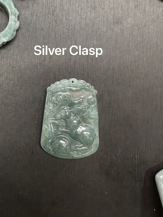 Custom Jade  Rabbit Pendant silver clasp
