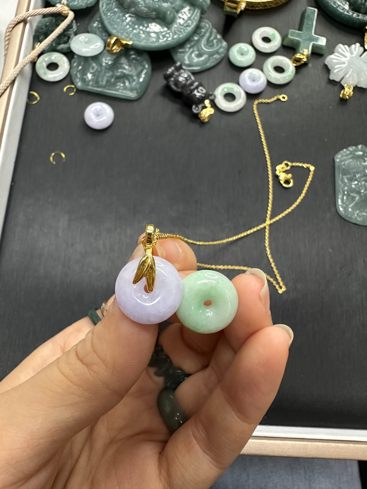 Custom Jade  donut Pendant gold clasp