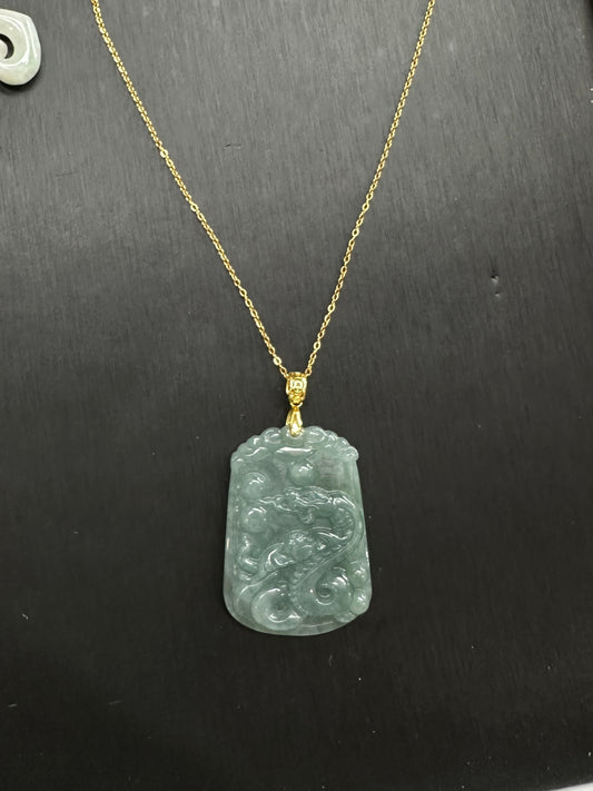 Custom Jade  snake  Pendant golden clasp