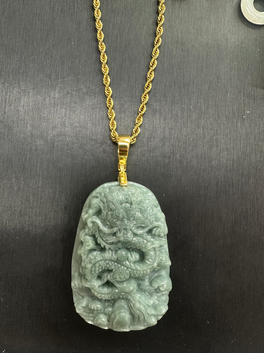 Pendant14 Carved Dragon Jade Pendant（big clasp）
