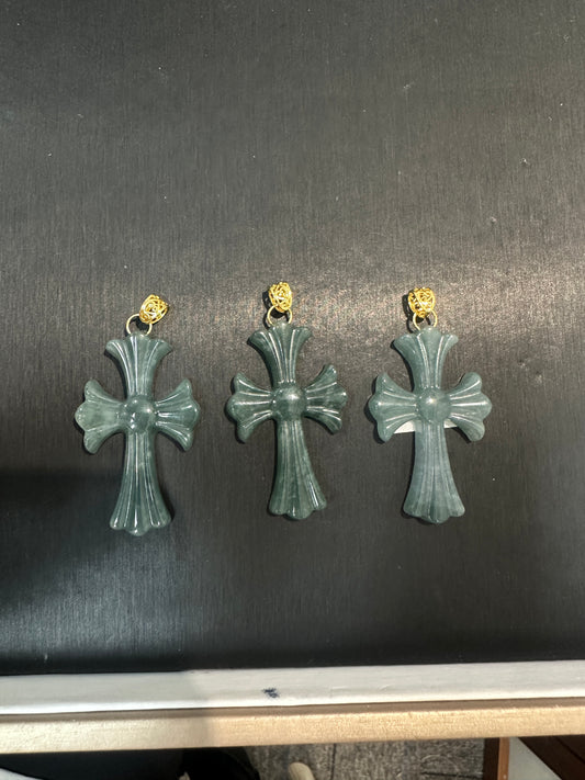 Customized Order blue water  Cross Jade Pendant wrapped