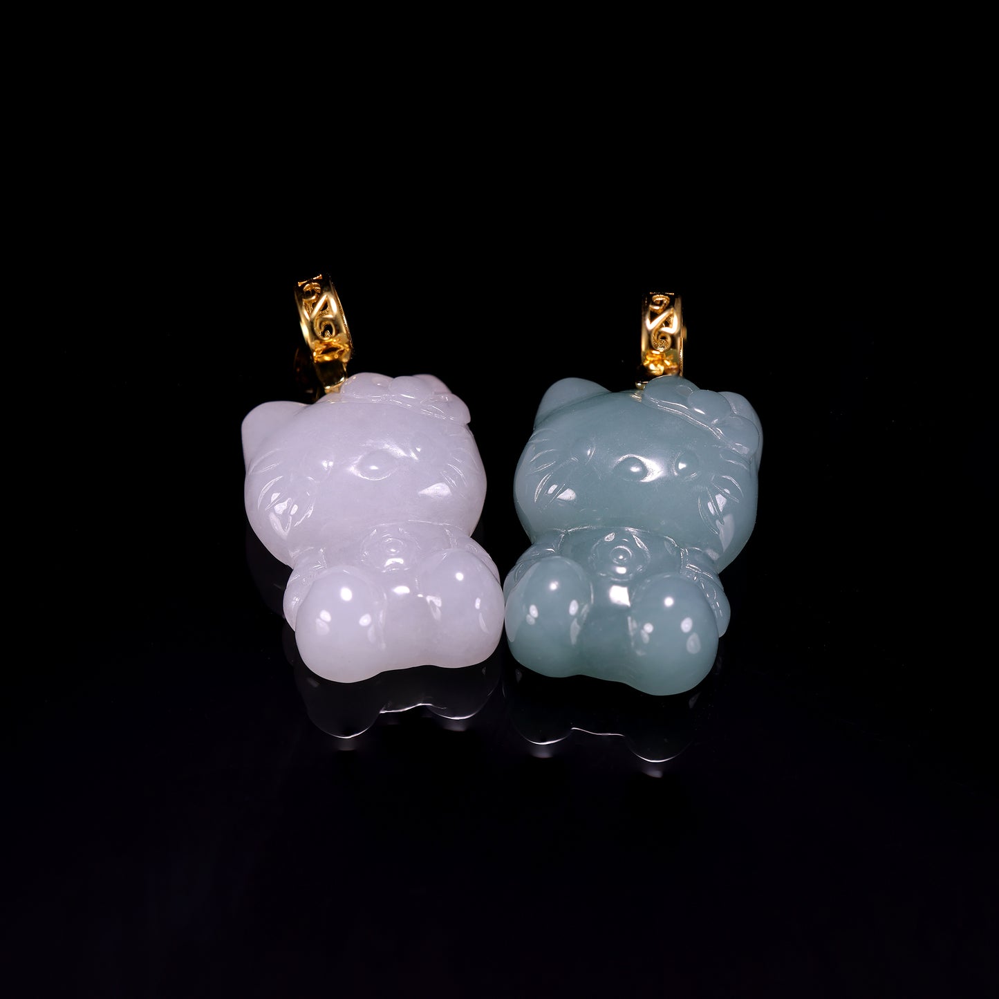 Natural Jadeite Cute Cat Pendant | Multi-Color | S925 Gold Filigree Bail - Grade A Natural Jade Jewelry