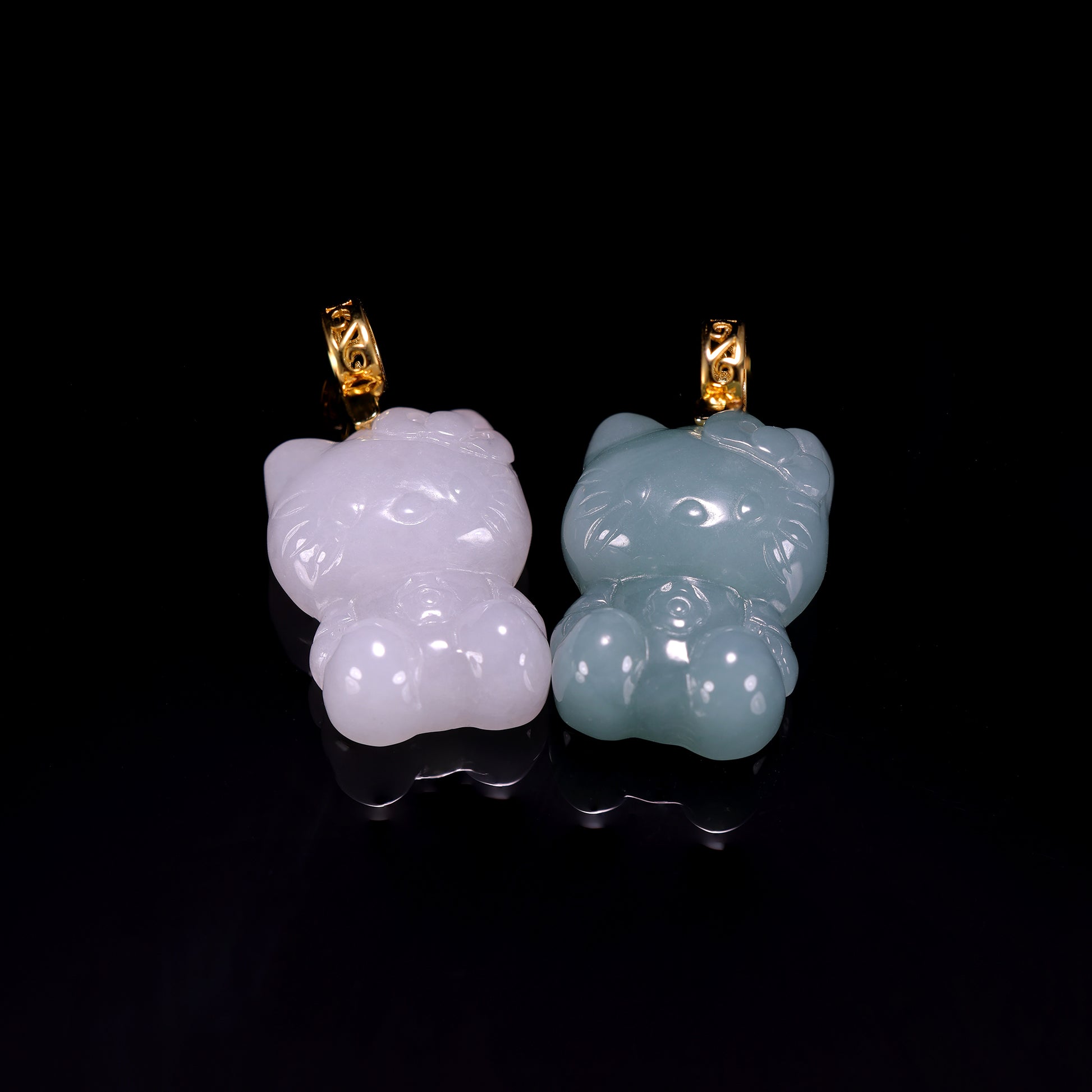 Natural Jadeite Cute Cat Pendant | Multi-Color | S925 Gold Filigree Bail - Grade A Natural Jade Jewelry
