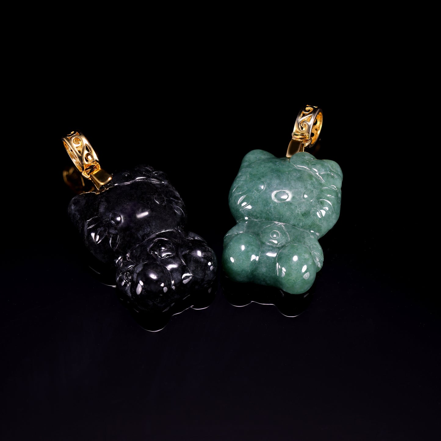 Natural Jadeite Cute Cat Pendant | Multi-Color | S925 Gold Filigree Bail - Grade A Natural Jade Jewelry