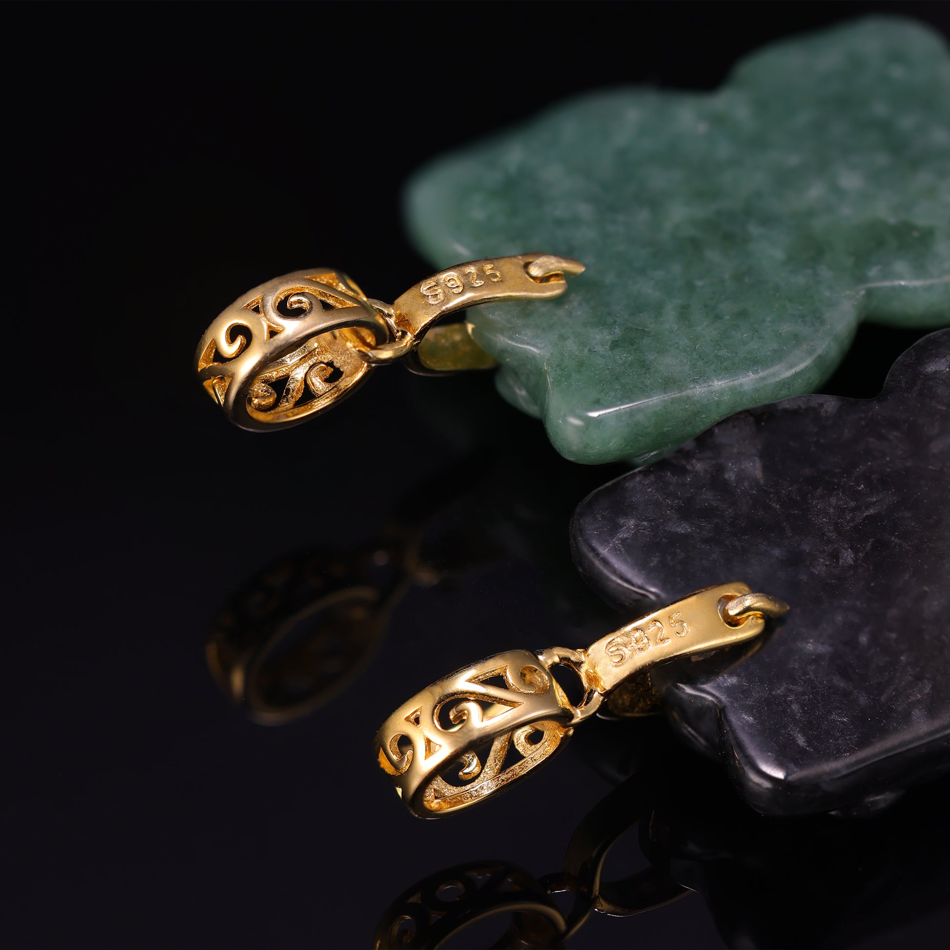 Natural Jadeite Cute Cat Pendant | Multi-Color | S925 Gold Filigree Bail - Grade A Natural Jade Jewelry